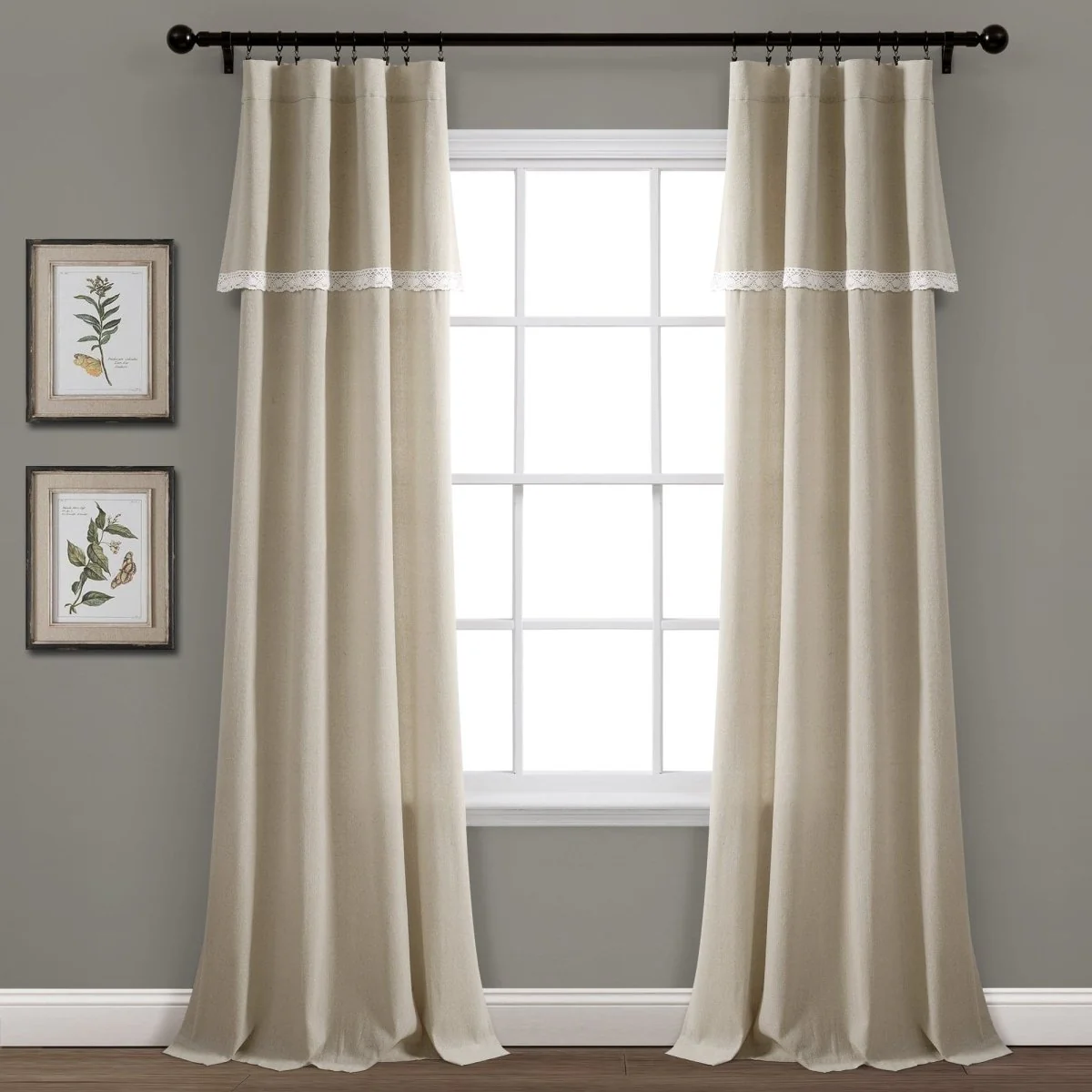 Linen Lace Window Curtain Panel Set - Image 2
