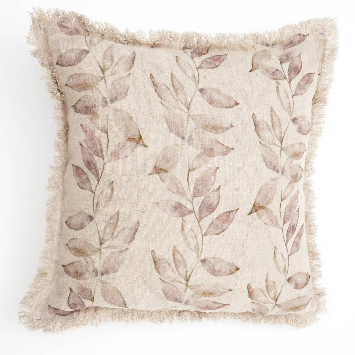 Linen Printed Cushion with Fringes (Brown) - Image 4