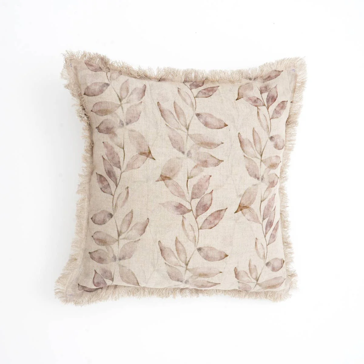 Linen Printed Cushion with Fringes (Brown) - Image 7