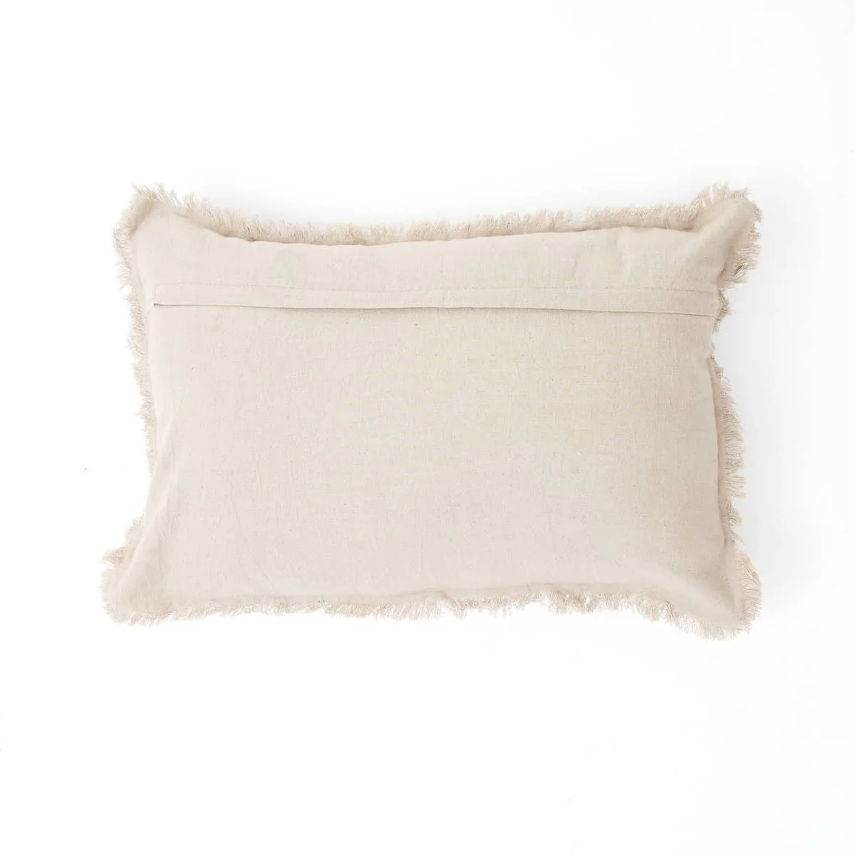 Linen Printed Lumbar Throw Pillow with Fringes (Blue & Grey) 16x24 - Image 2