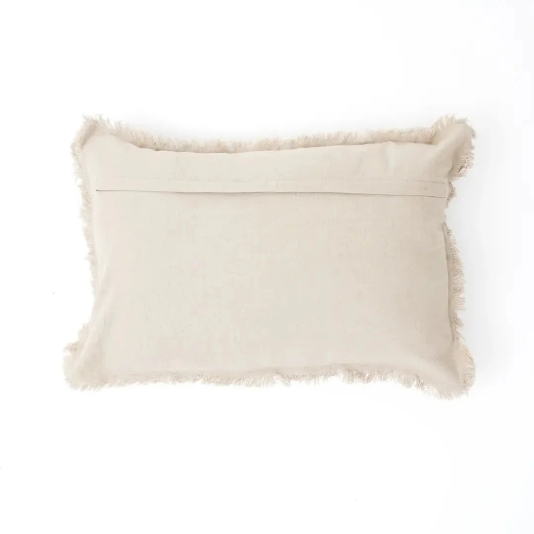 Linen Printed Lumbar Throw Pillow with Fringes (Blue & Grey) 16x24 - Image 5