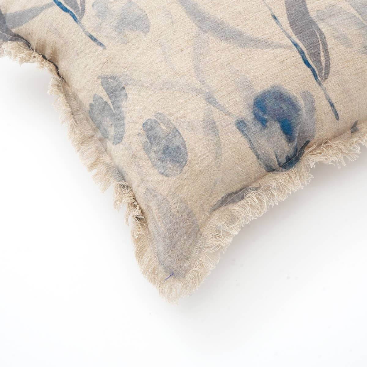 Linen Printed Lumbar Throw Pillow with Fringes (Blue & Grey) 16x24 - Image 6