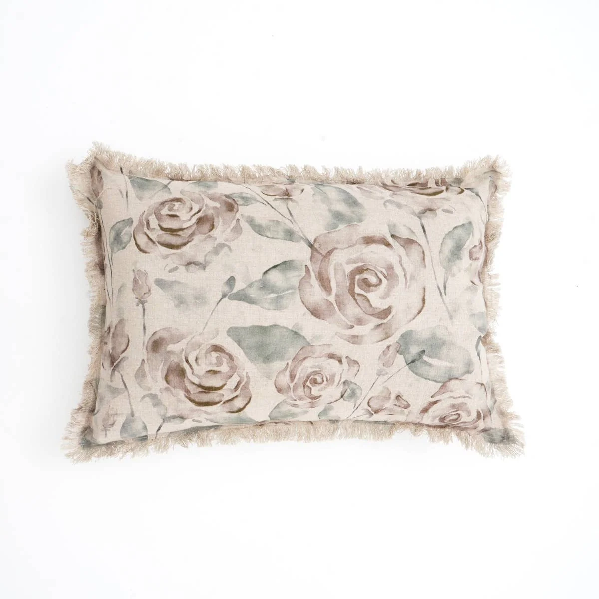 Linen Printed Lumber Throw Pillow 16x24 Brown & Green