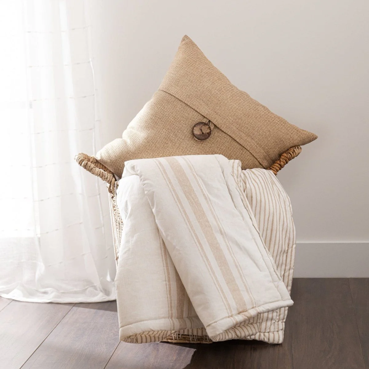 Linen Texture Woven Button Decorative Pillow Cover - Image 51
