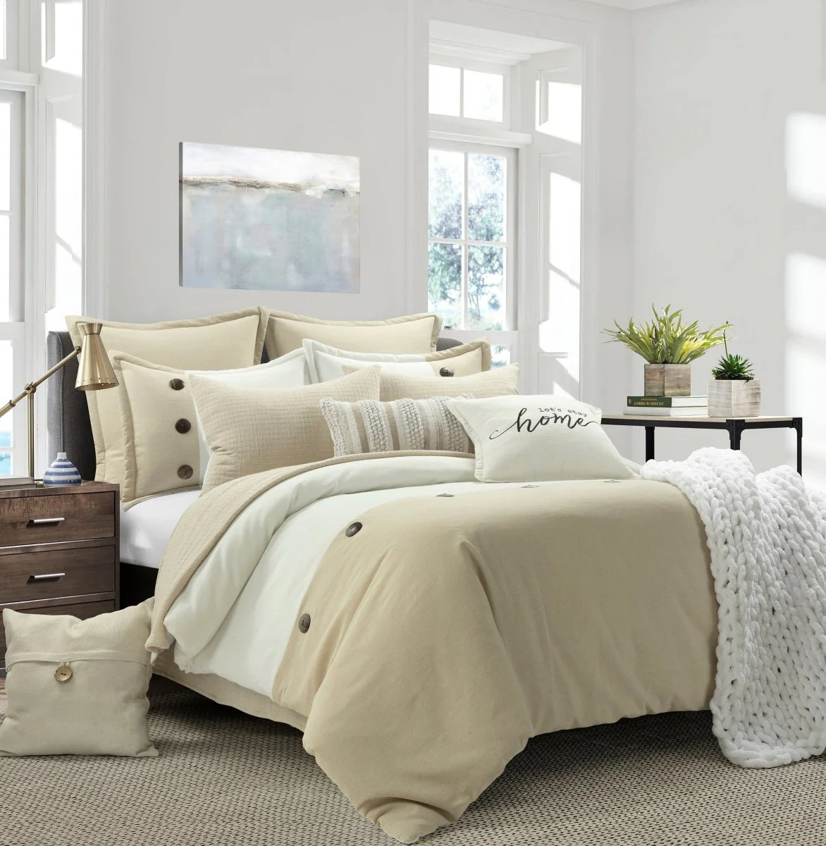 Linen Texture Woven Button Decorative Pillow Cover - Image 57