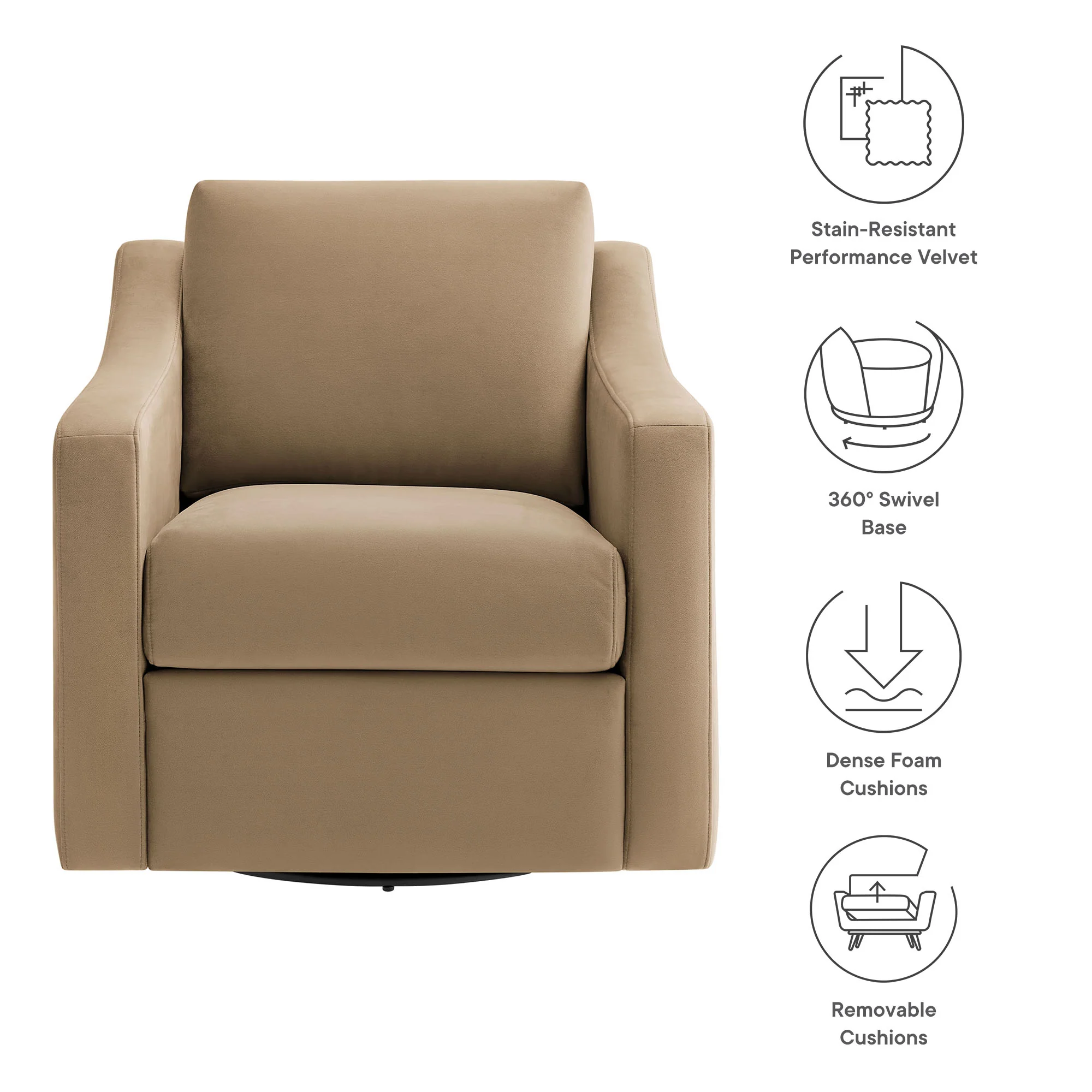Liora Performance Velvet Swivel Armchair by Modway - Image 22