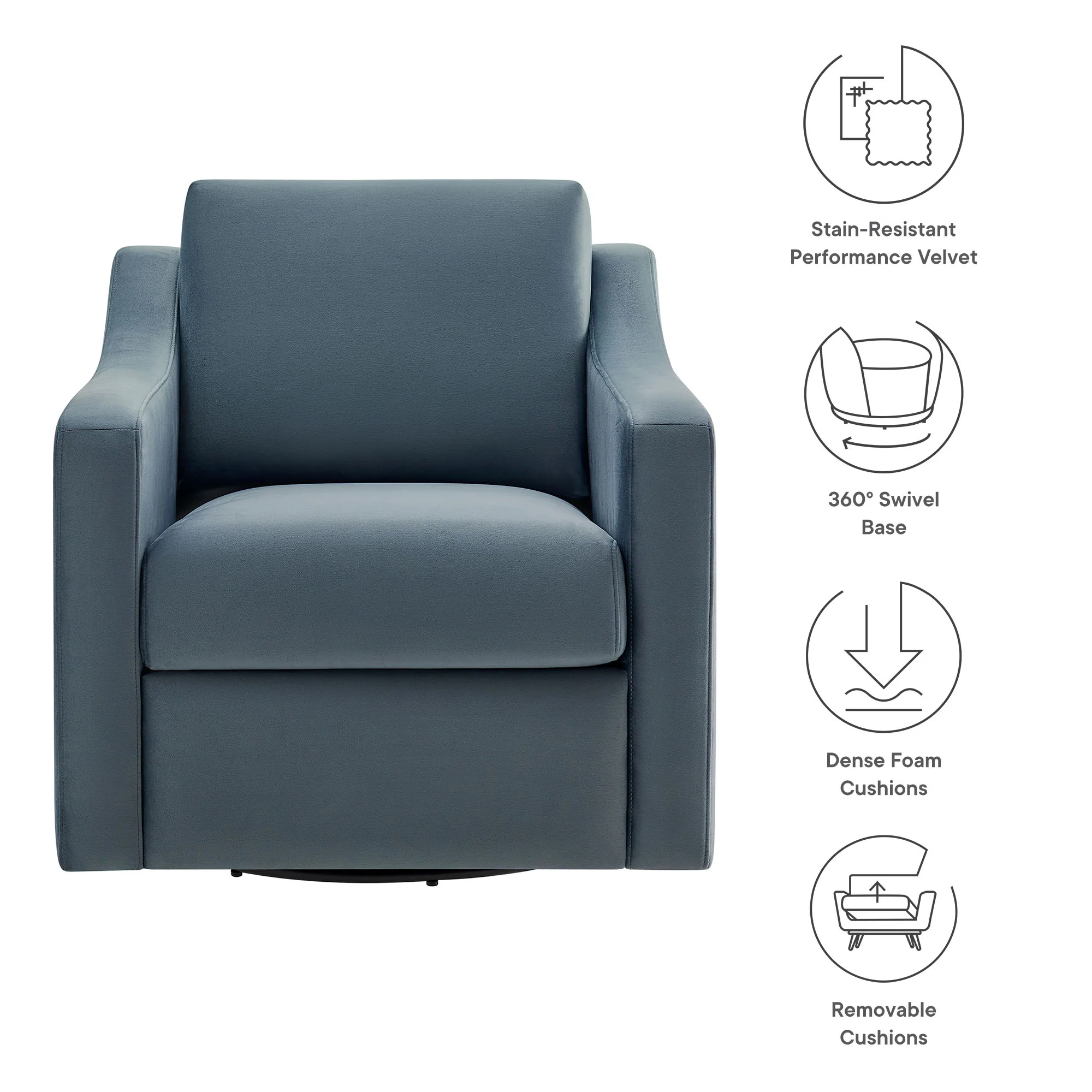 Liora Performance Velvet Swivel Armchair by Modway - Image 3