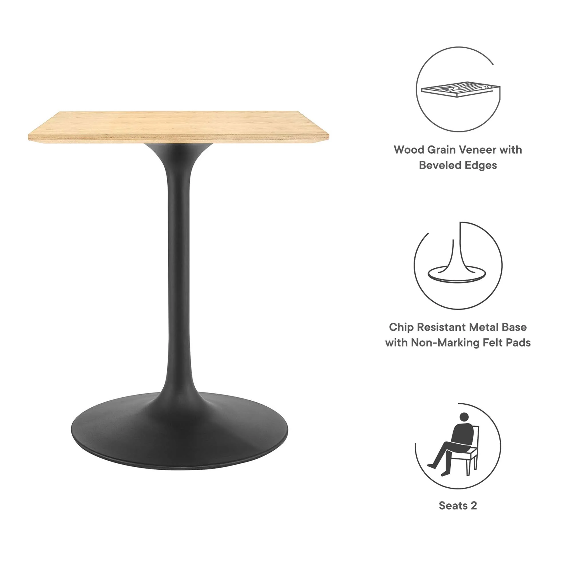 Lippa 24" Square Wood Dining Table by Modway - Image 2