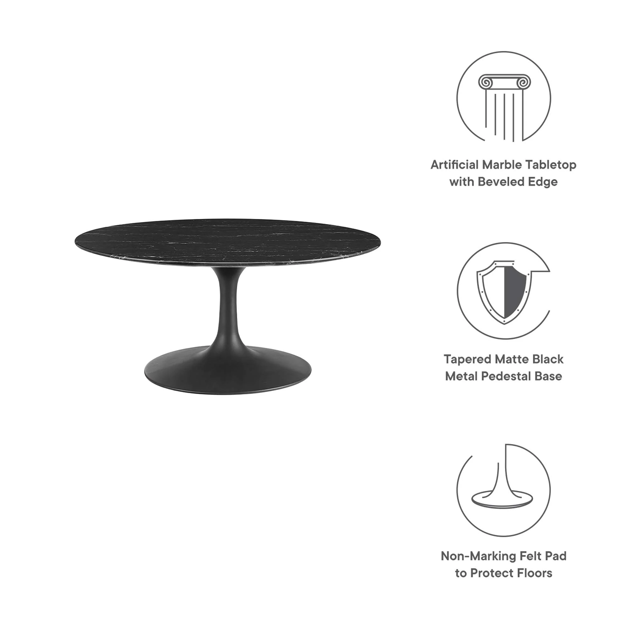 Lippa 36" Round Faux Marble Coffee Table by Modway - Image 3