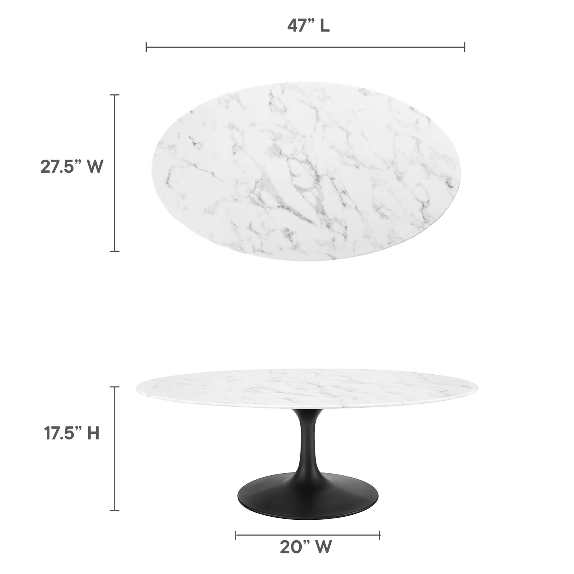 Lippa 48" Oval Faux Marble Coffee Table by Modway - Image 3