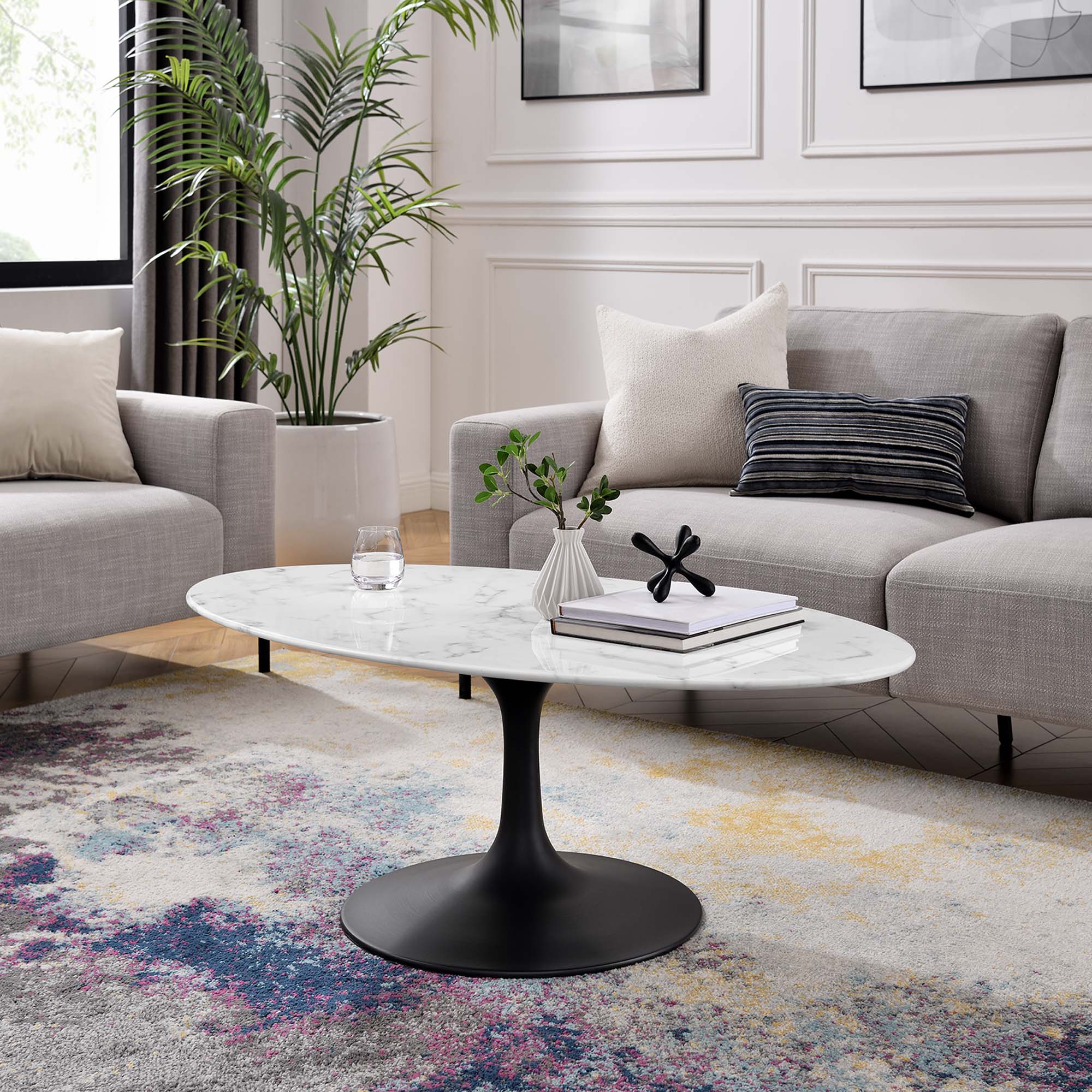 Lippa 48" Oval Faux Marble Coffee Table by Modway - Image 6