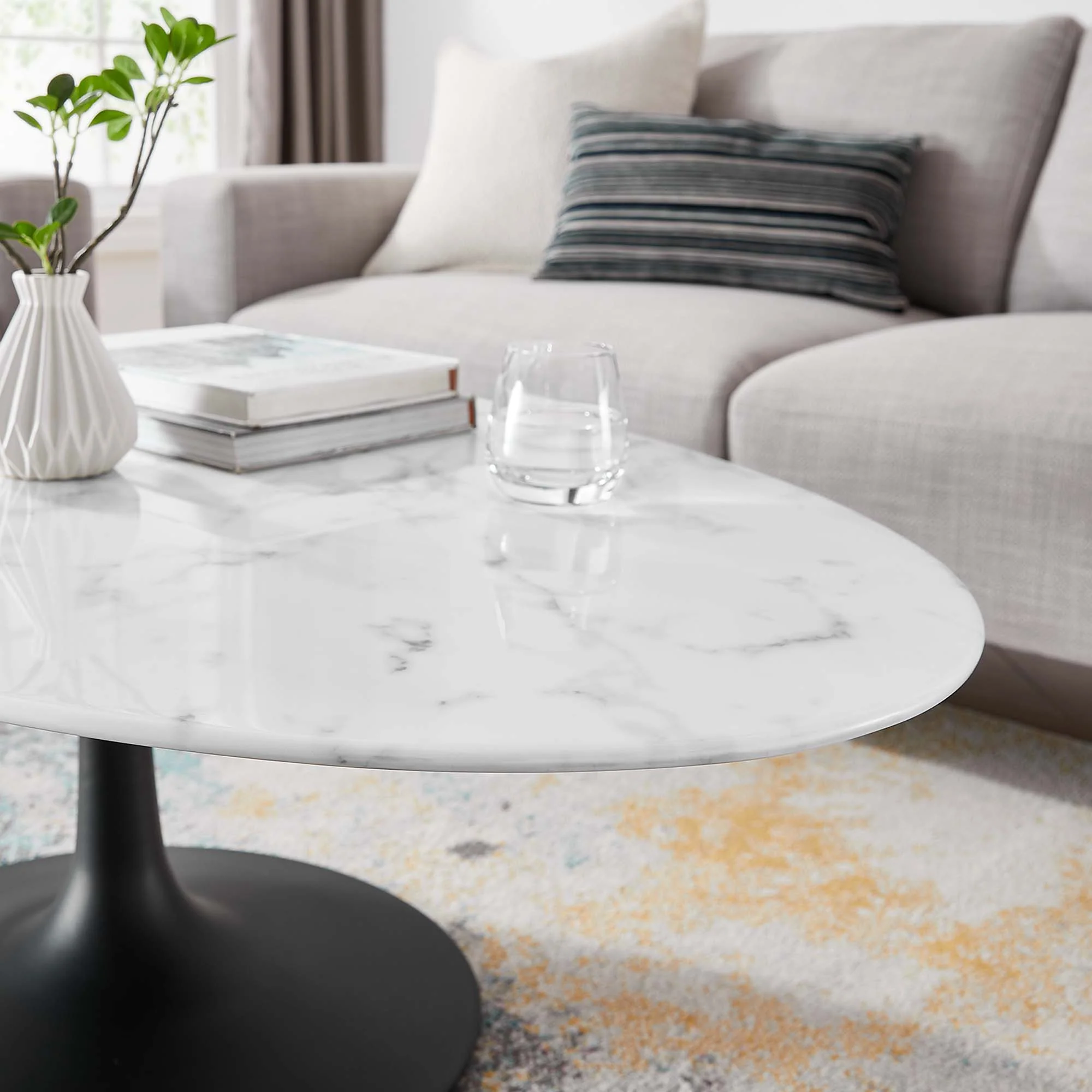 Lippa 48" Oval Faux Marble Coffee Table by Modway - Image 7
