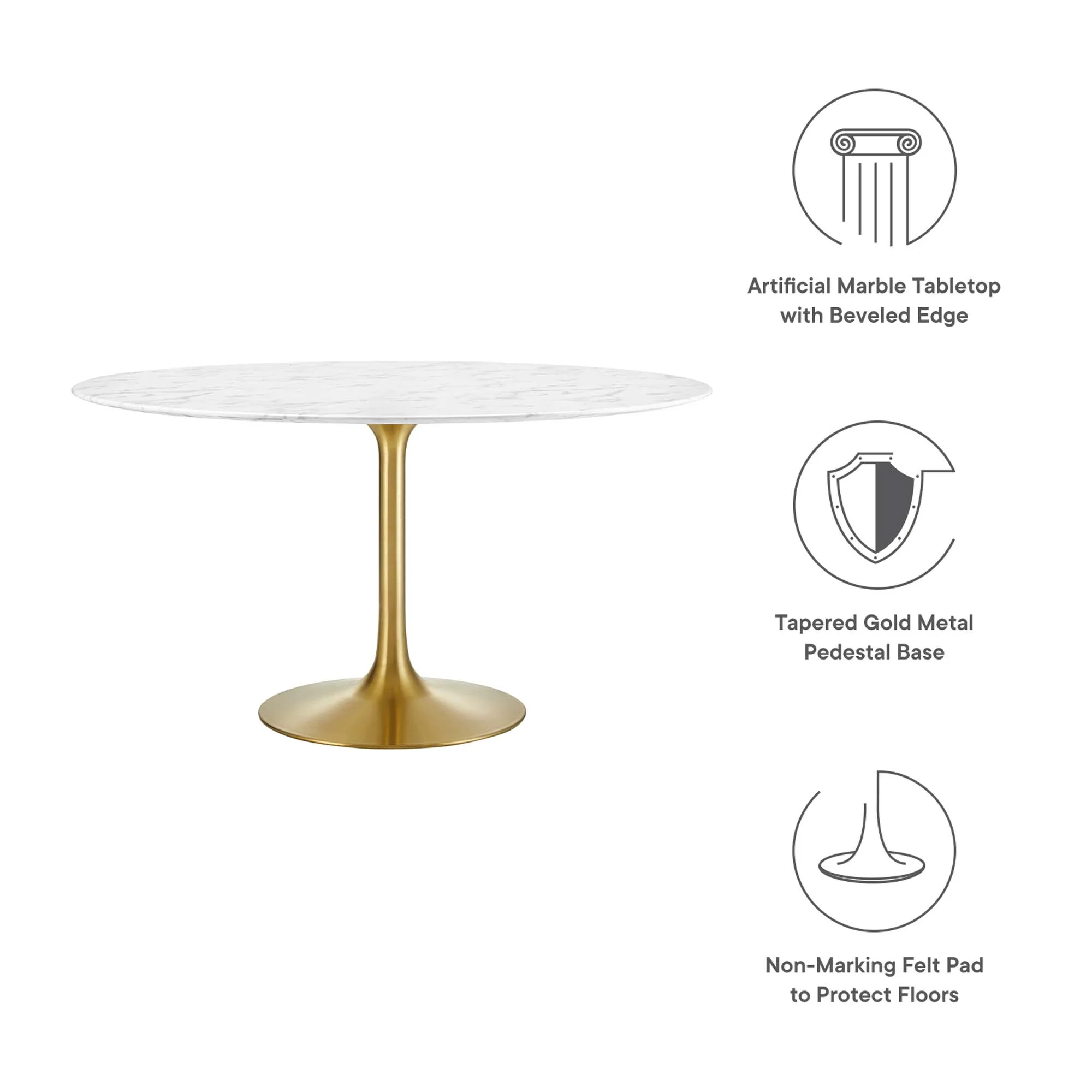 Lippa 54" Round Faux Marble Dining Table by Modway - Image 3