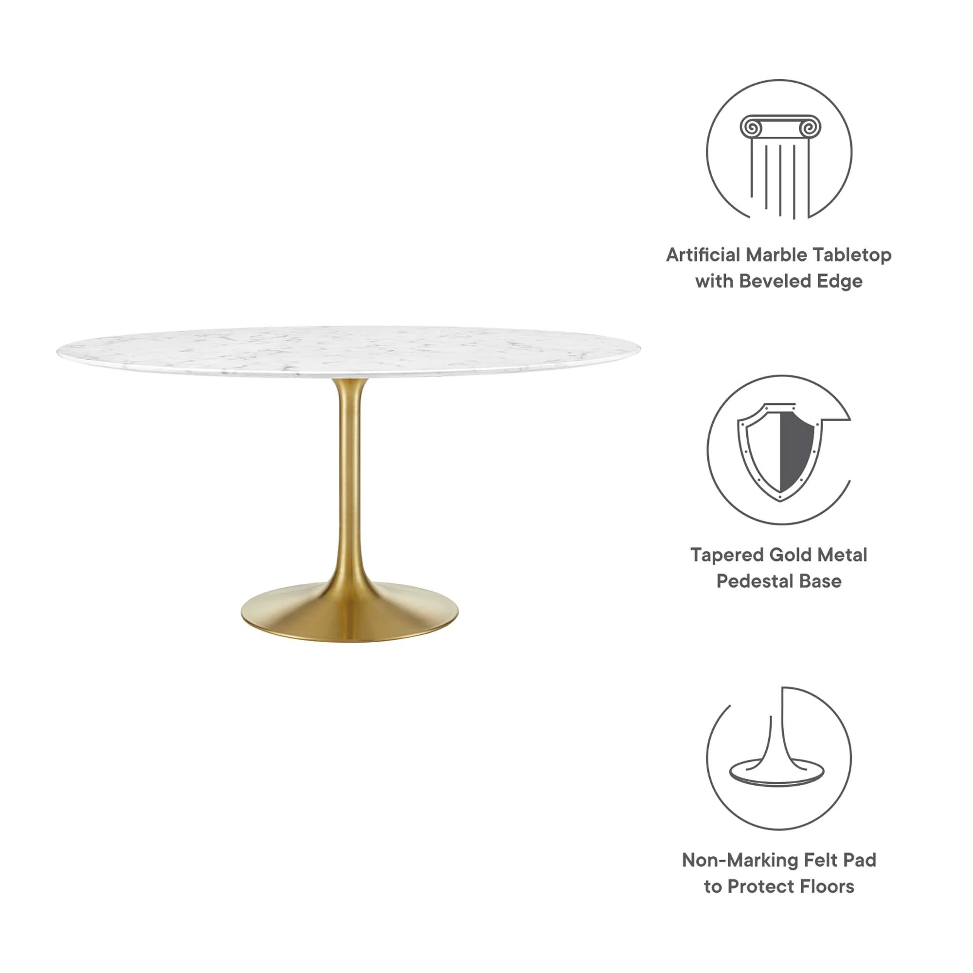 Lippa 60" Round Faux Marble Dining Table by Modway - Image 3
