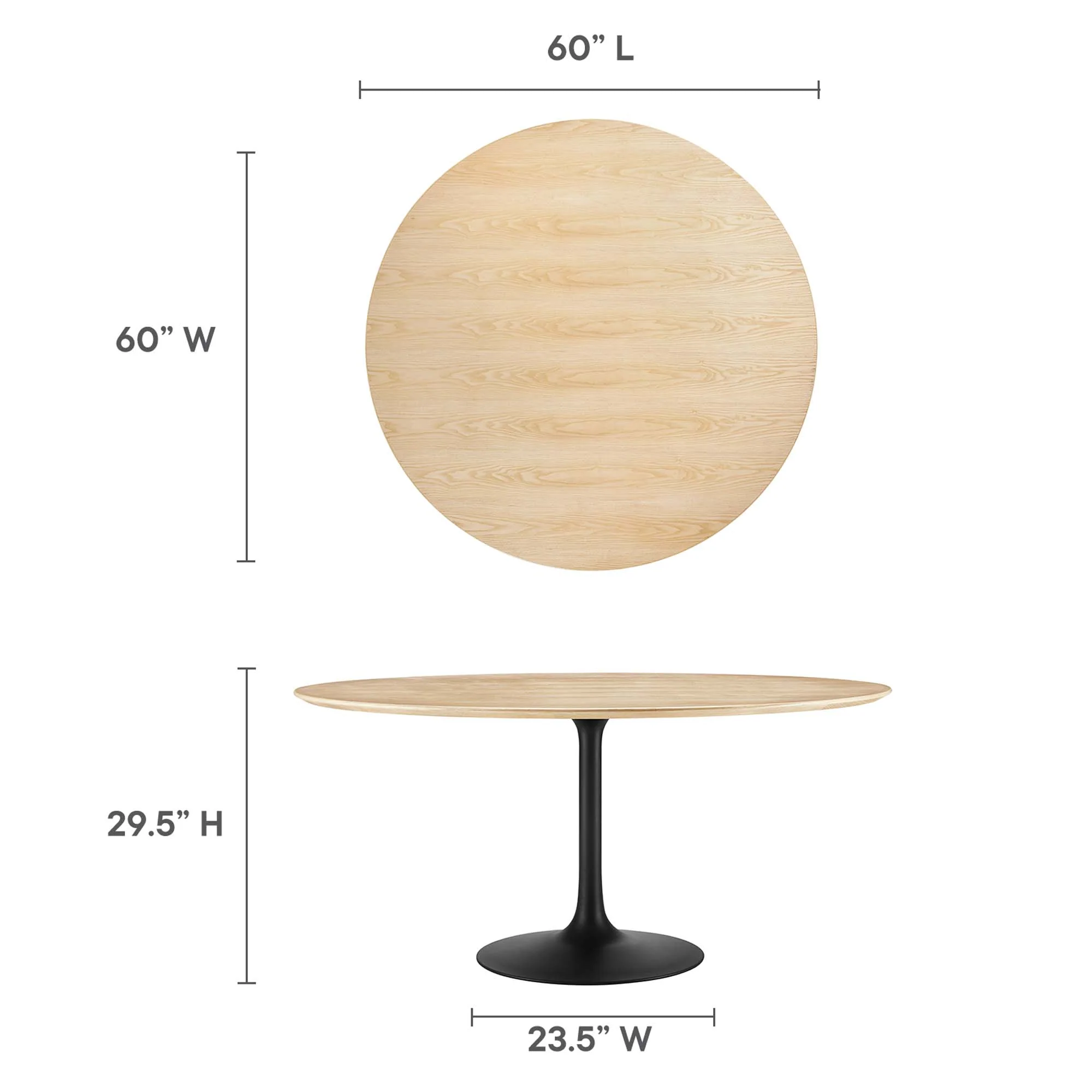 Lippa 60" Round Wood Dining Table by Modway - Image 3