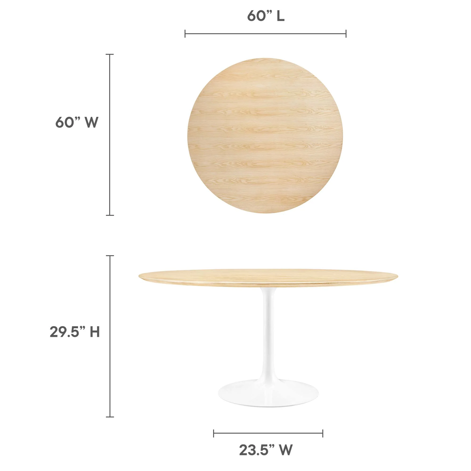 Lippa 60" Round Wood Dining Table by Modway - Image 3