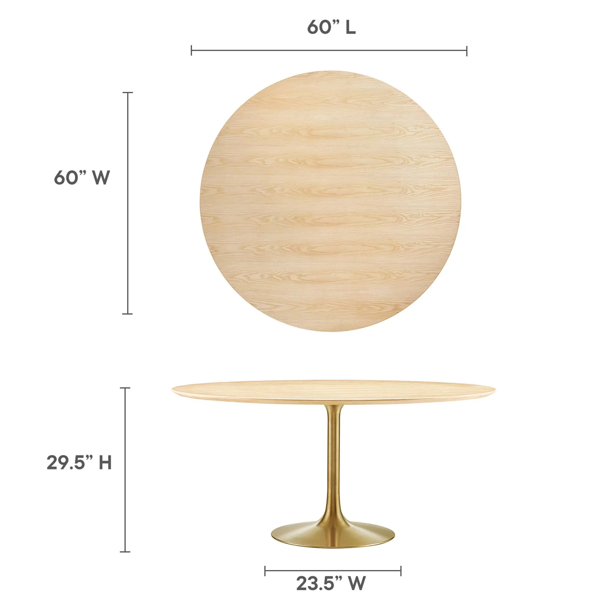Lippa 60" Round Wood Dining Table by Modway - Image 3