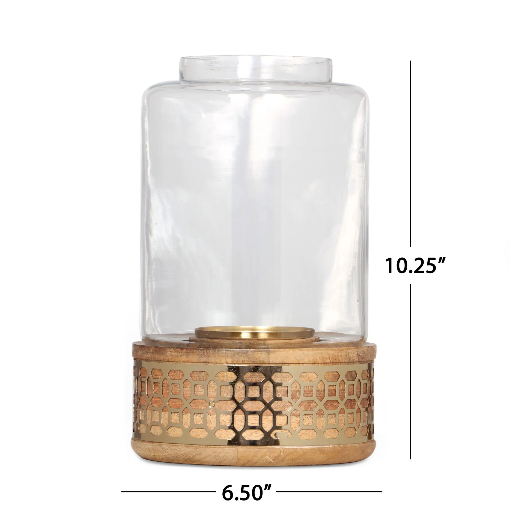 Lippert Boho Handcrafted Mango Wood Hurricane Candle Holder With Tempered Glass And Metal Accents, Large - Natural - Image 4