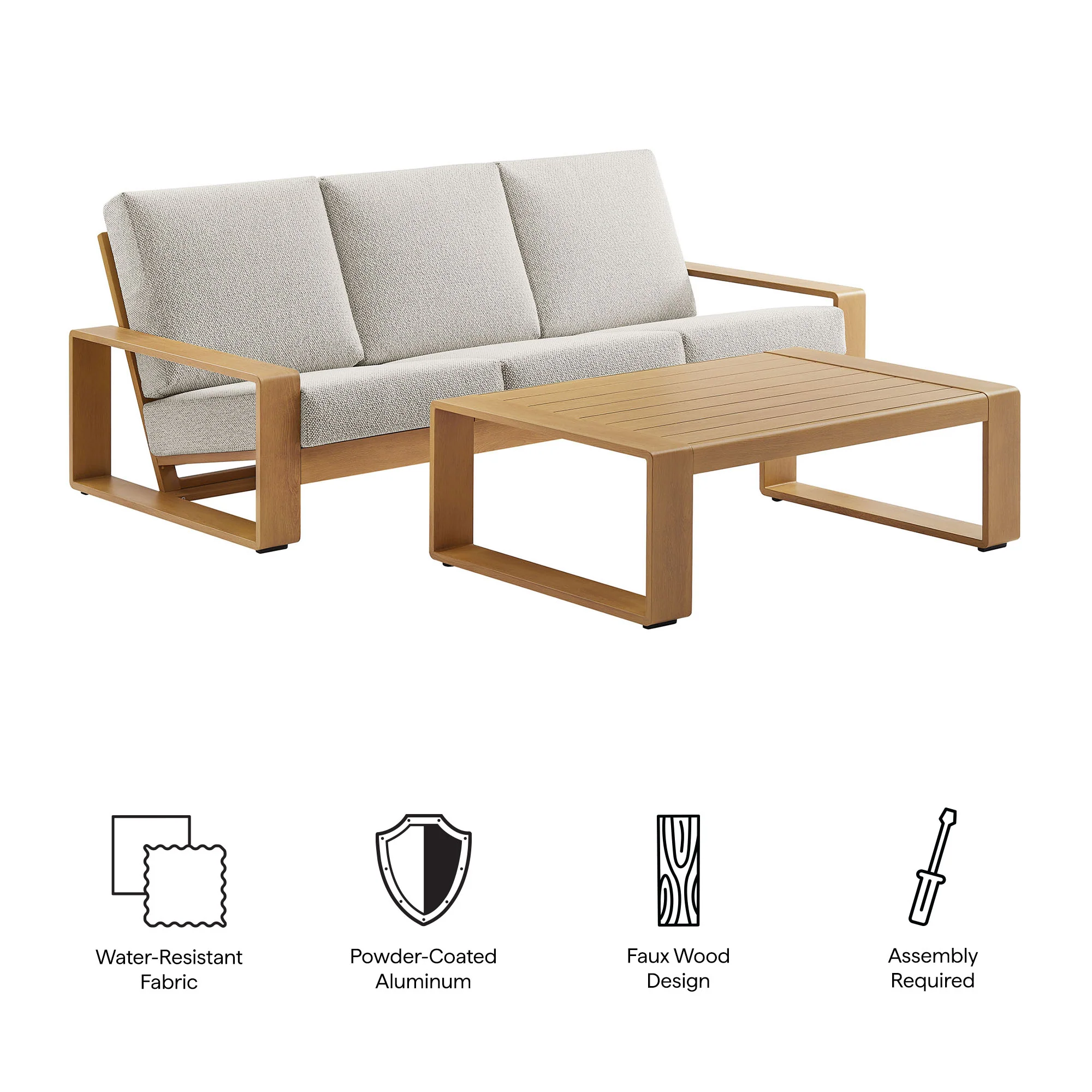 Lirienne 2-Piece Outdoor Patio Aluminum Faux Wood Furniture Set - Image 13