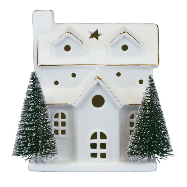 Lit Ceramic House With Trees - Image 2