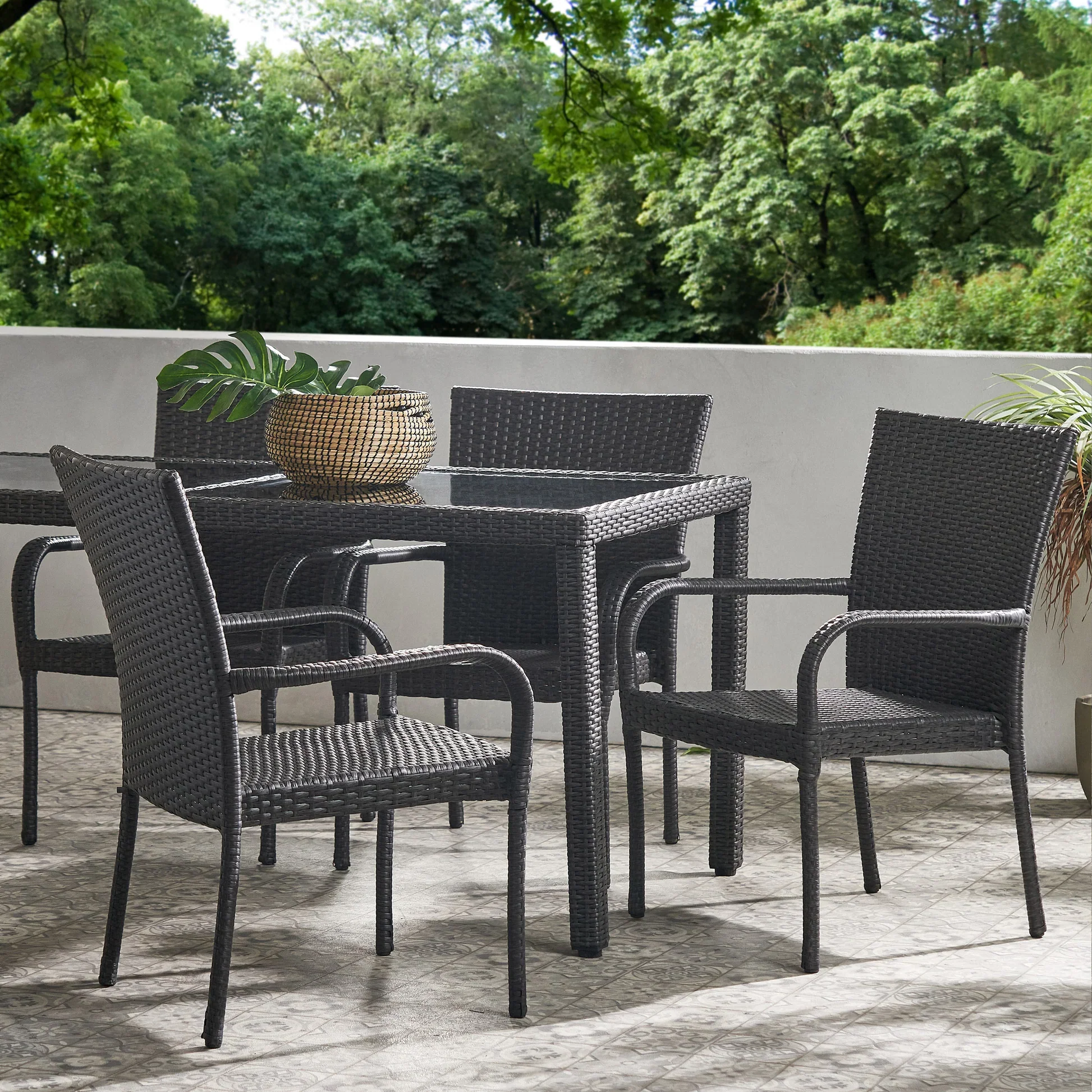 Littleton Grey PE Wicker Stacking Chair 4pcs - Image 2