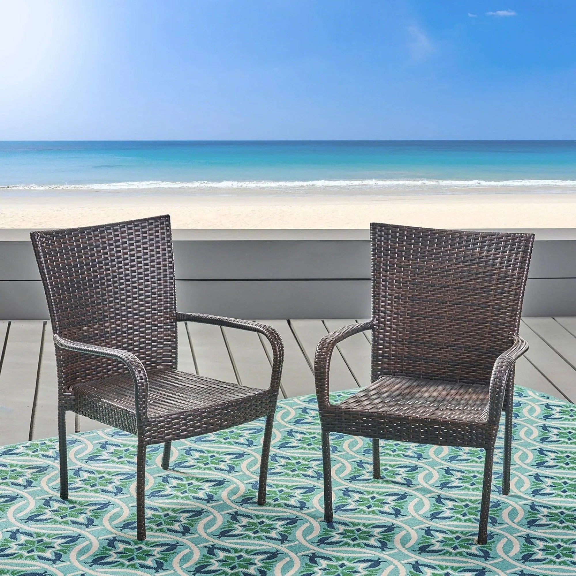 Littleton PE Wicker Stacking Chair Set of 2 - Image 8