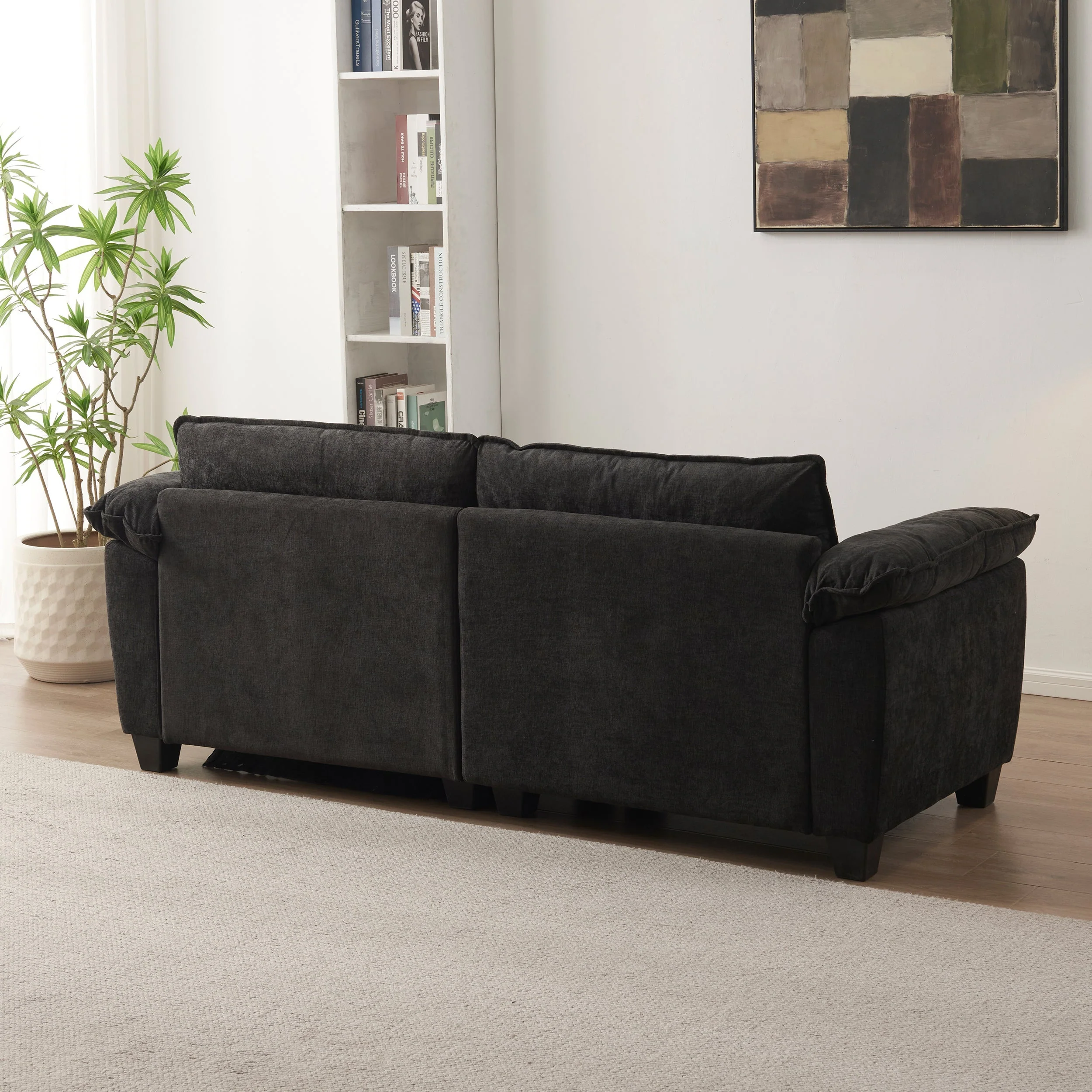 Living Room Furniture Big Loveseat Luxury Couch with Soft Chenille Upholstered Sofa Black - Image 3