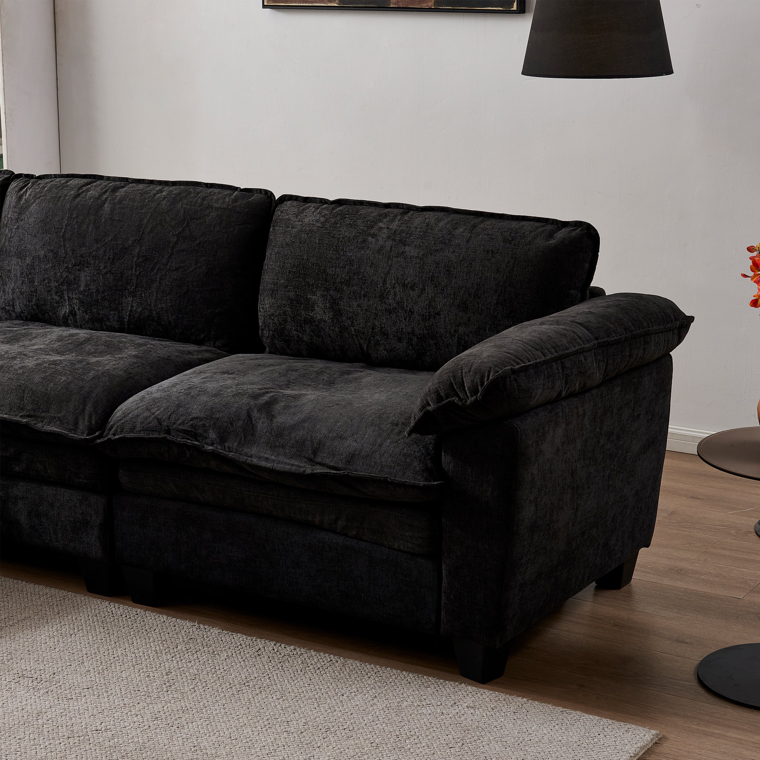 Living Room Furniture Big Loveseat Luxury Couch with Soft Chenille Upholstered Sofa Black - Image 5