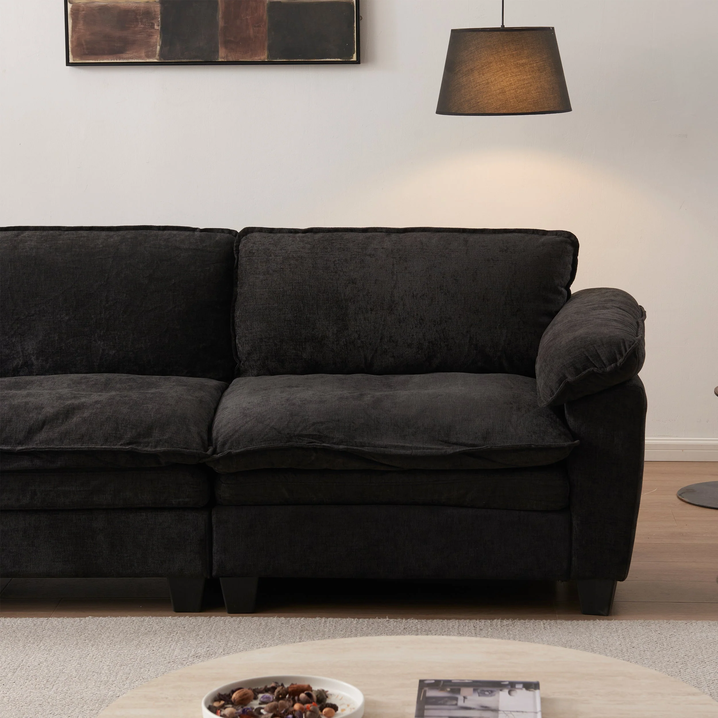 Living Room Furniture Big Loveseat Luxury Couch with Soft Chenille Upholstered Sofa Black - Image 6