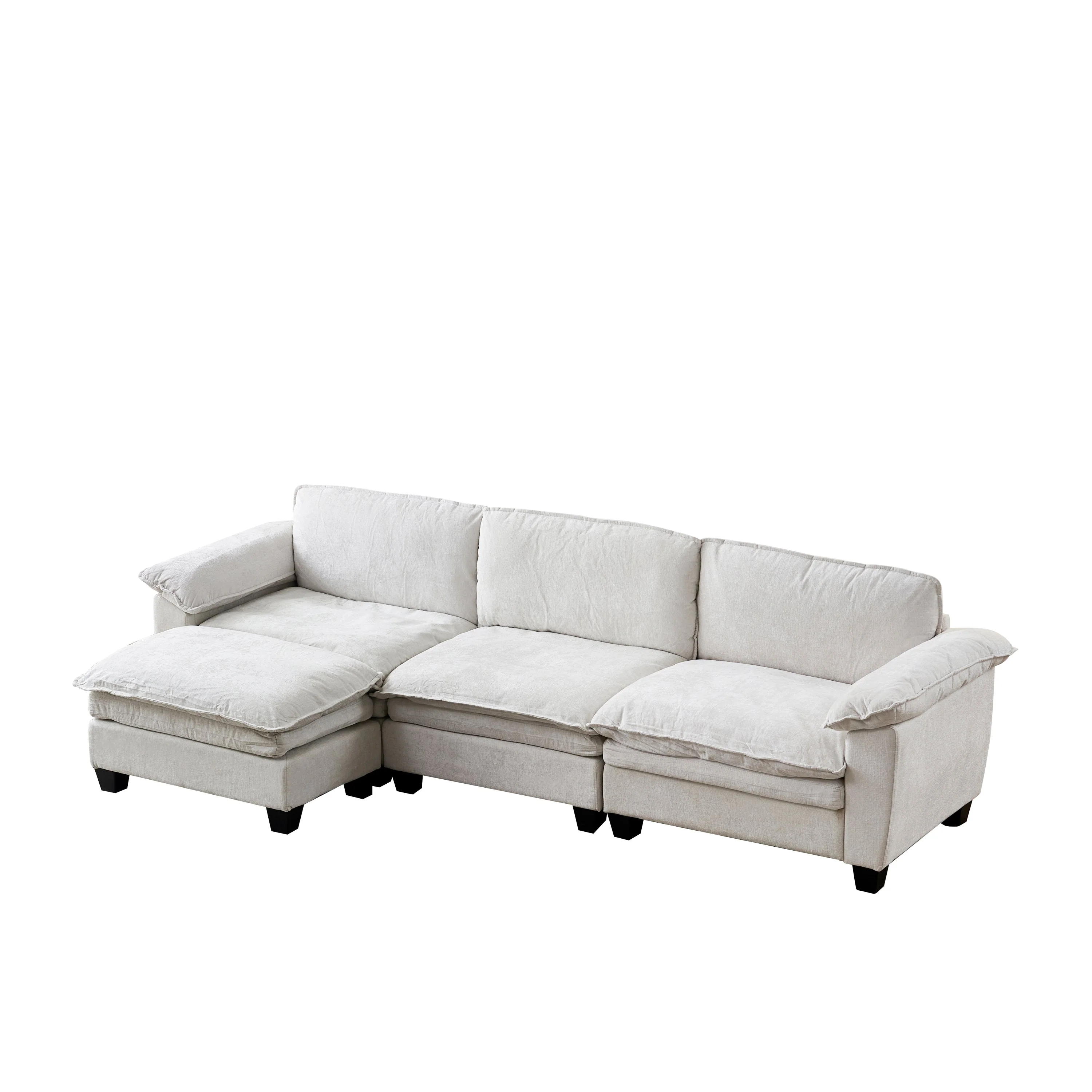 Living Room Furniture Sofa Luxury Couch with Ottoman Soft Chenille Upholstered L Shape Sofa Beige - Image 11
