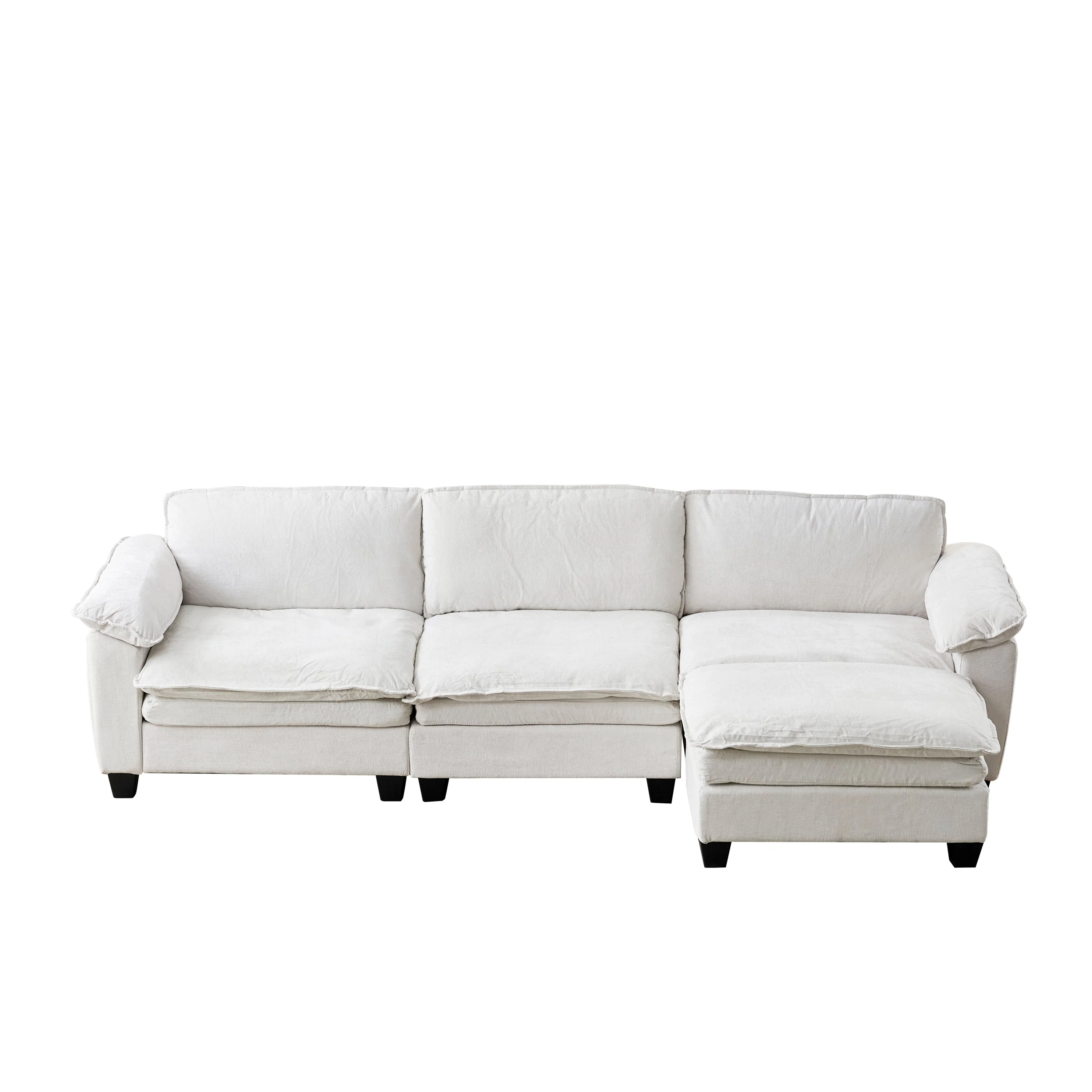 Living Room Furniture Sofa Luxury Couch with Ottoman Soft Chenille Upholstered L Shape Sofa Beige - Image 12
