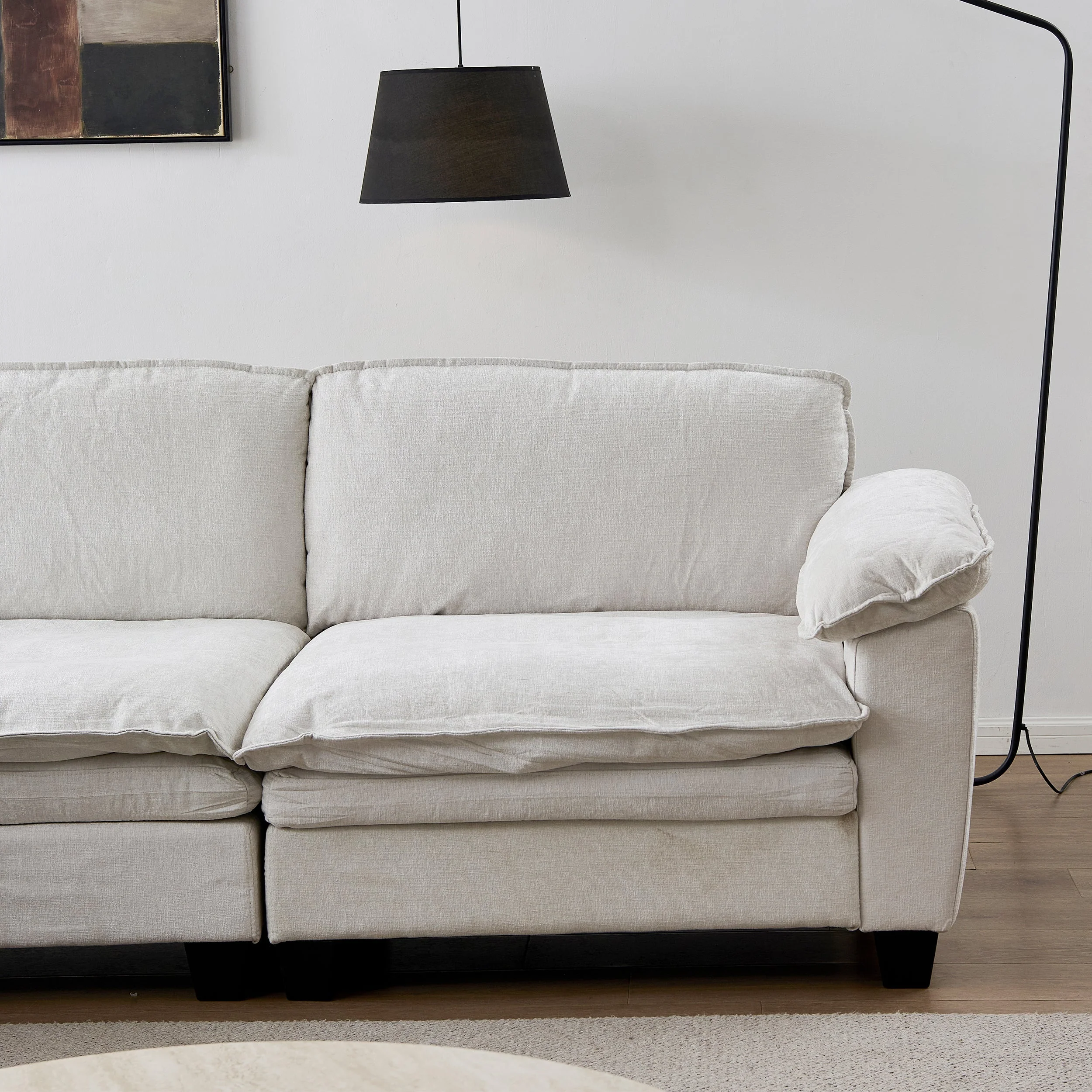 Living Room Furniture Sofa Luxury Couch with Ottoman Soft Chenille Upholstered L Shape Sofa Beige - Image 4