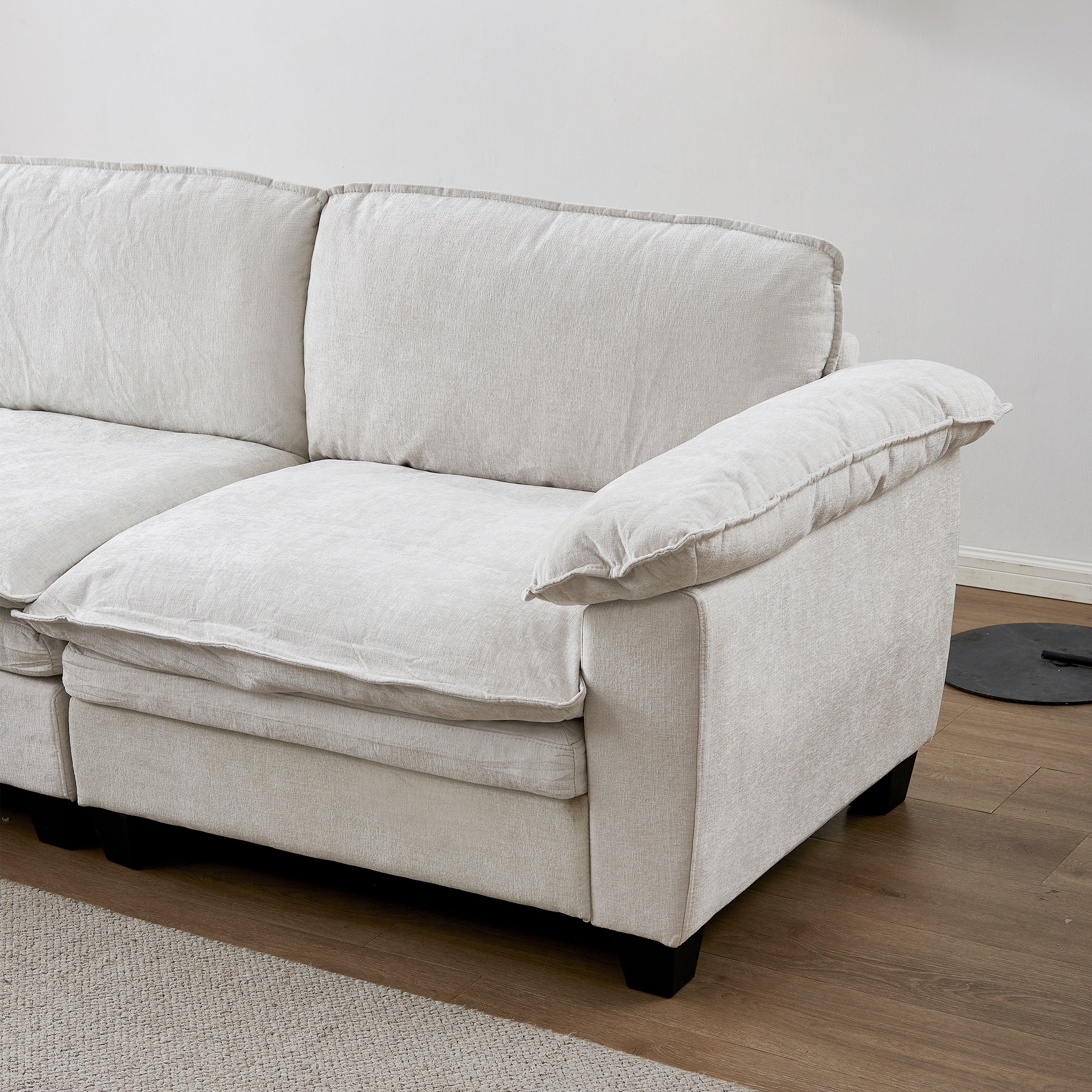 Living Room Furniture Sofa Luxury Couch with Ottoman Soft Chenille Upholstered L Shape Sofa Beige - Image 5