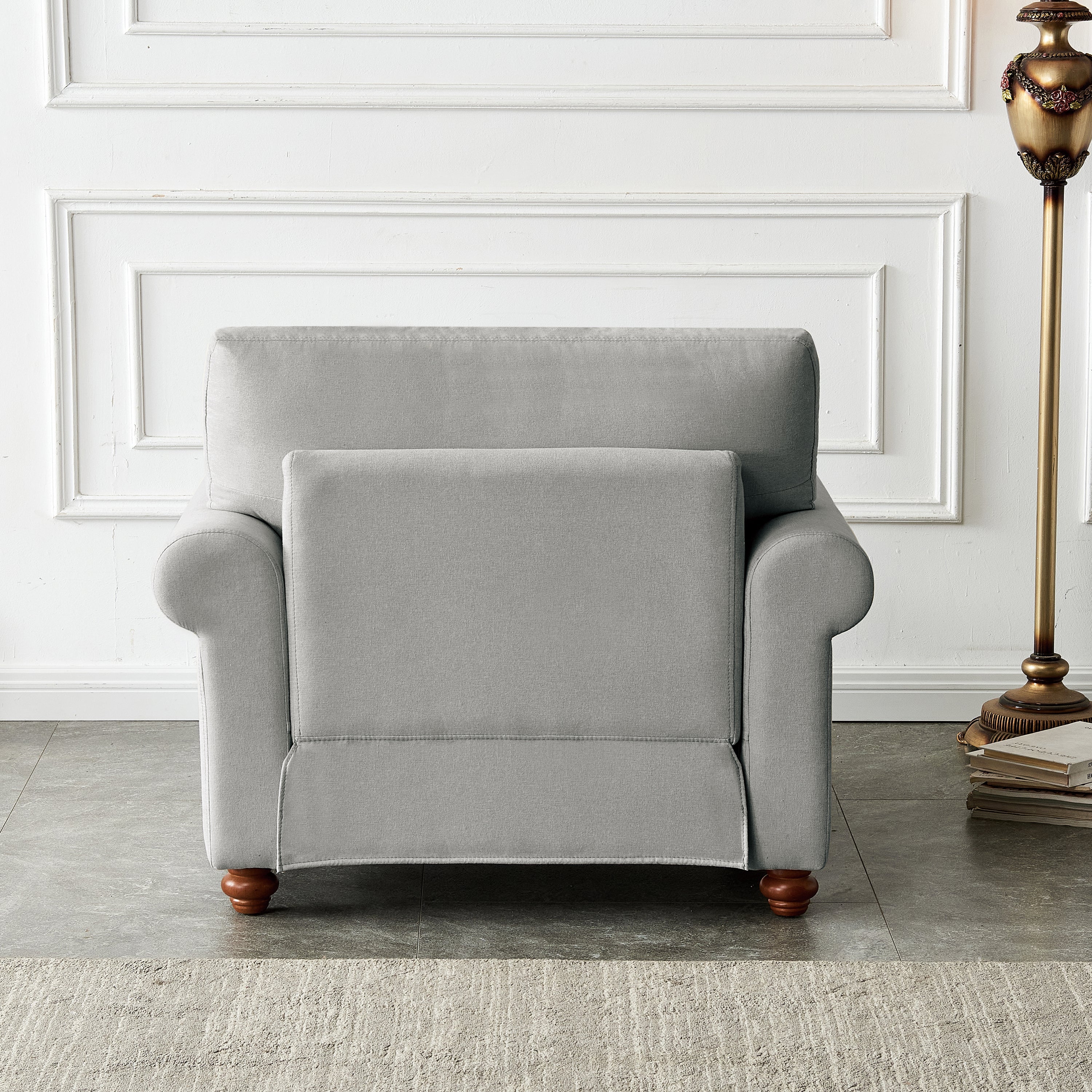 Living Room Single Seat Sofa Chair with Wood Legs in Grey Fabric - Image 4