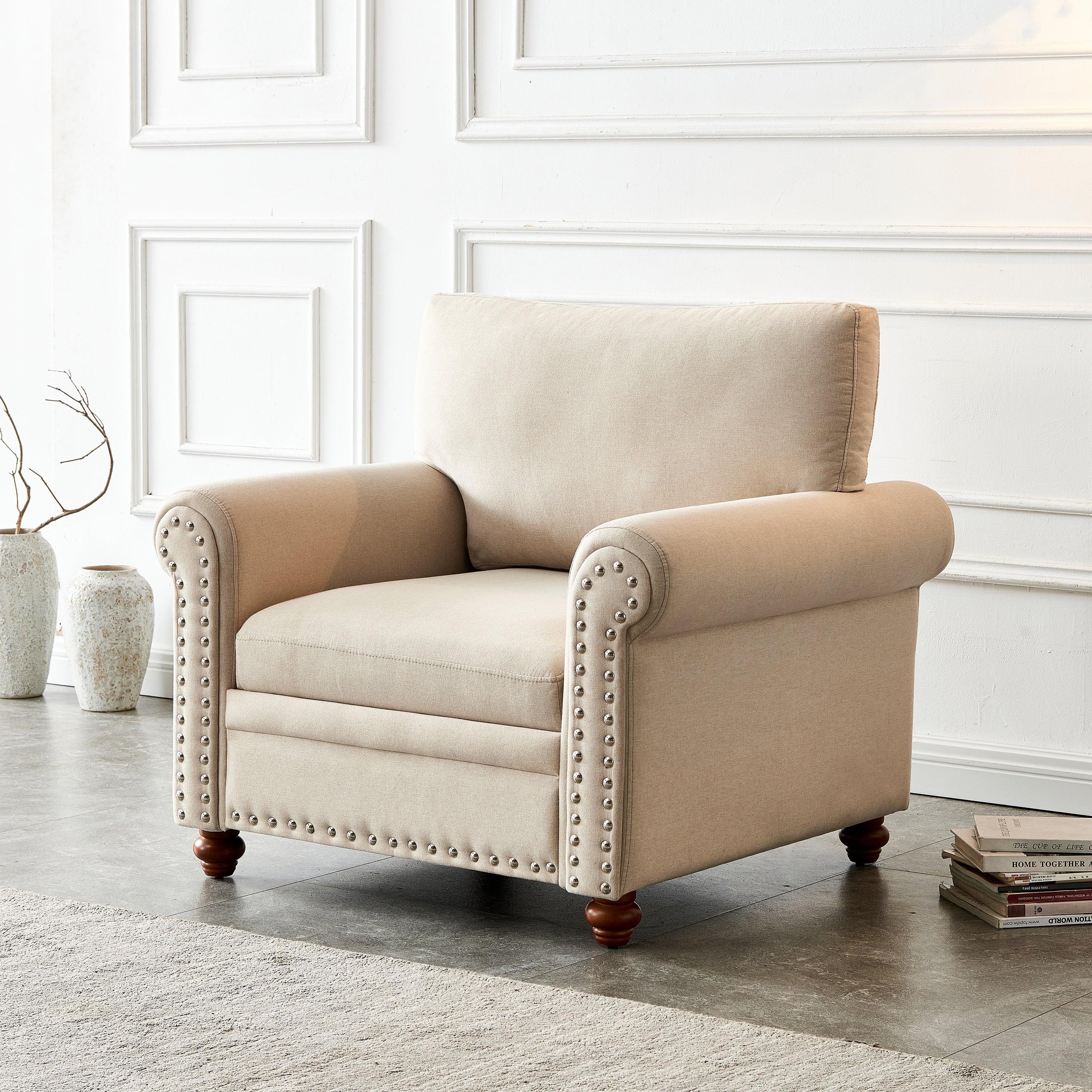 Living Room Sofa Single Seat Chair Beige - Image 2