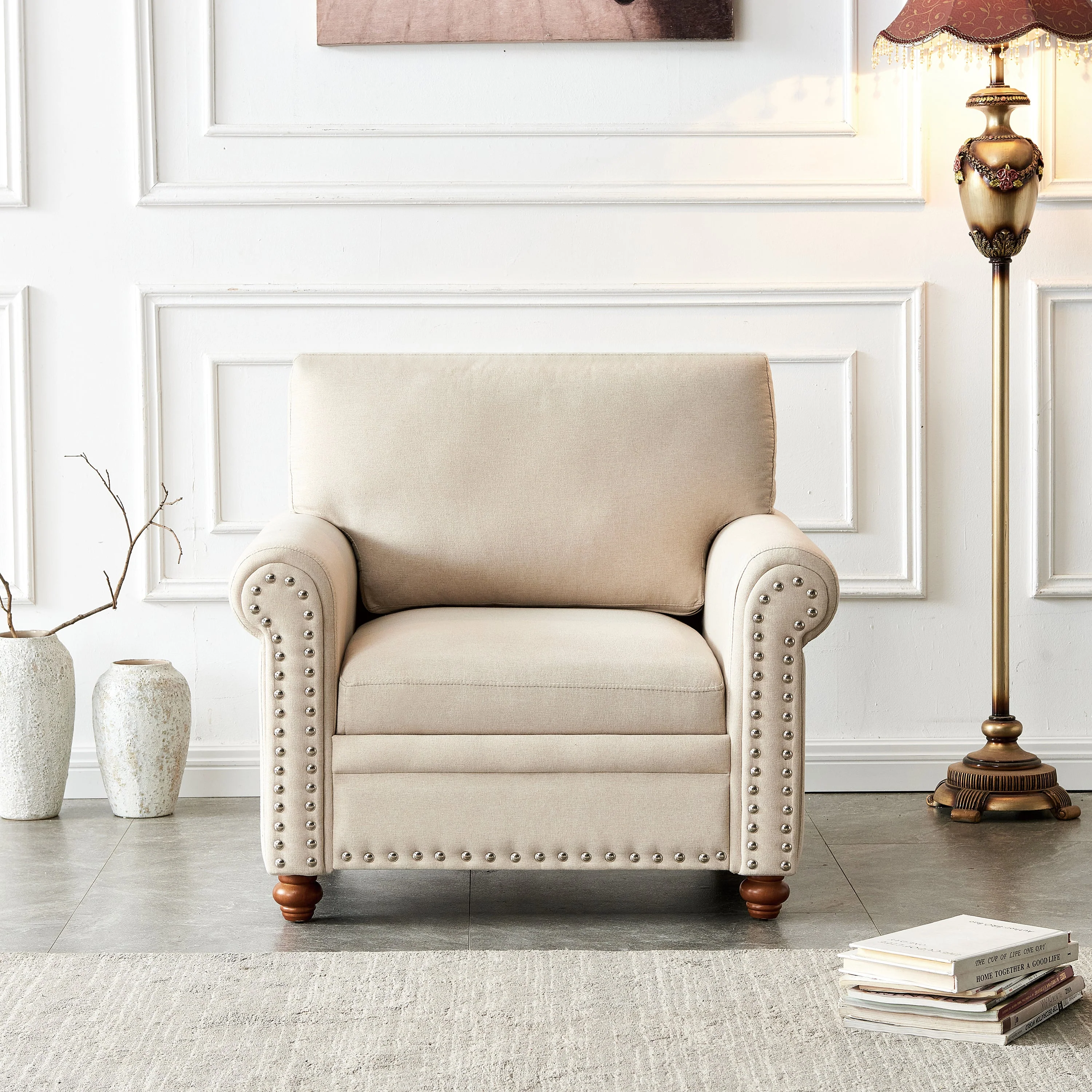 Living Room Sofa Single Seat Chair Beige - Image 3