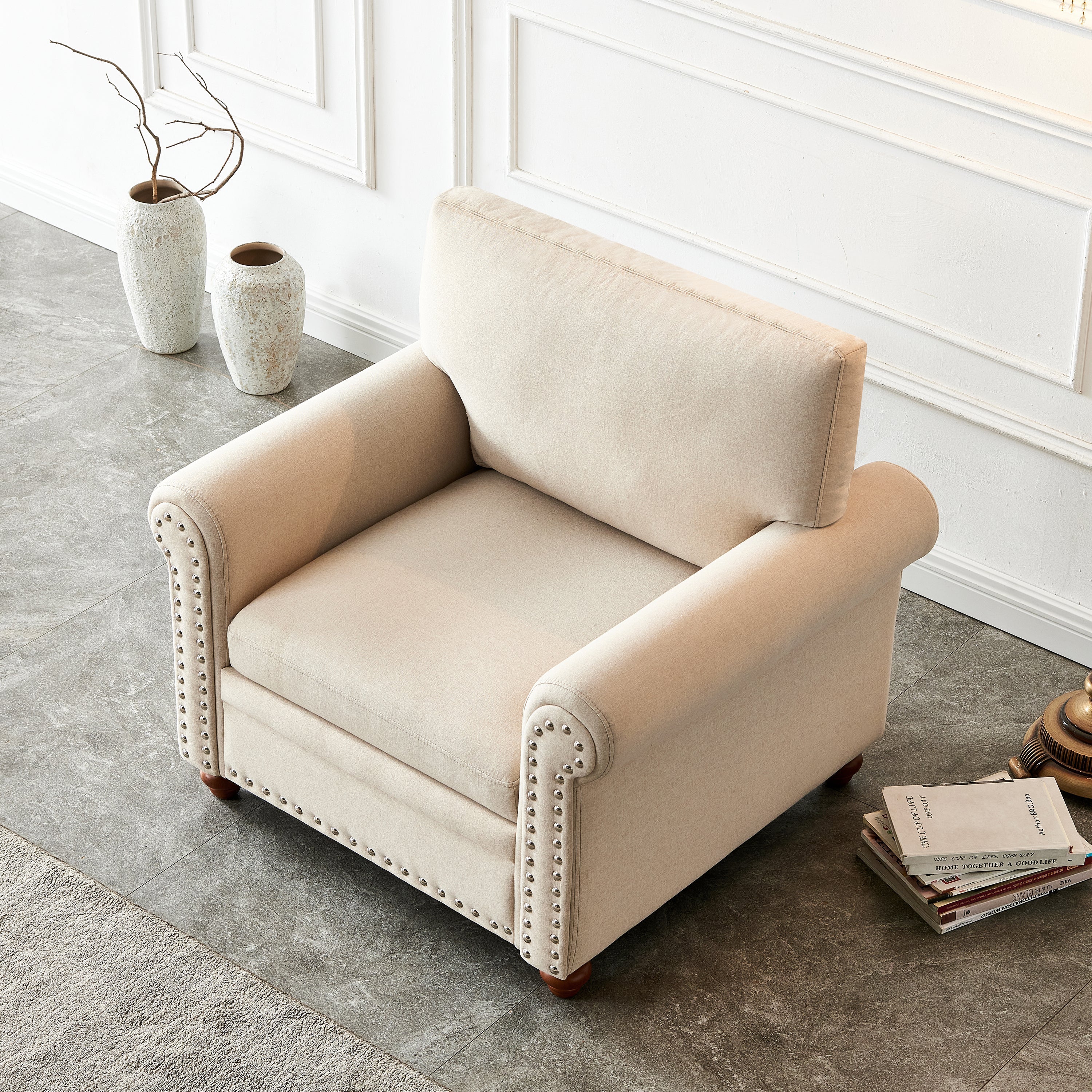 Living Room Sofa Single Seat Chair Beige - Image 4