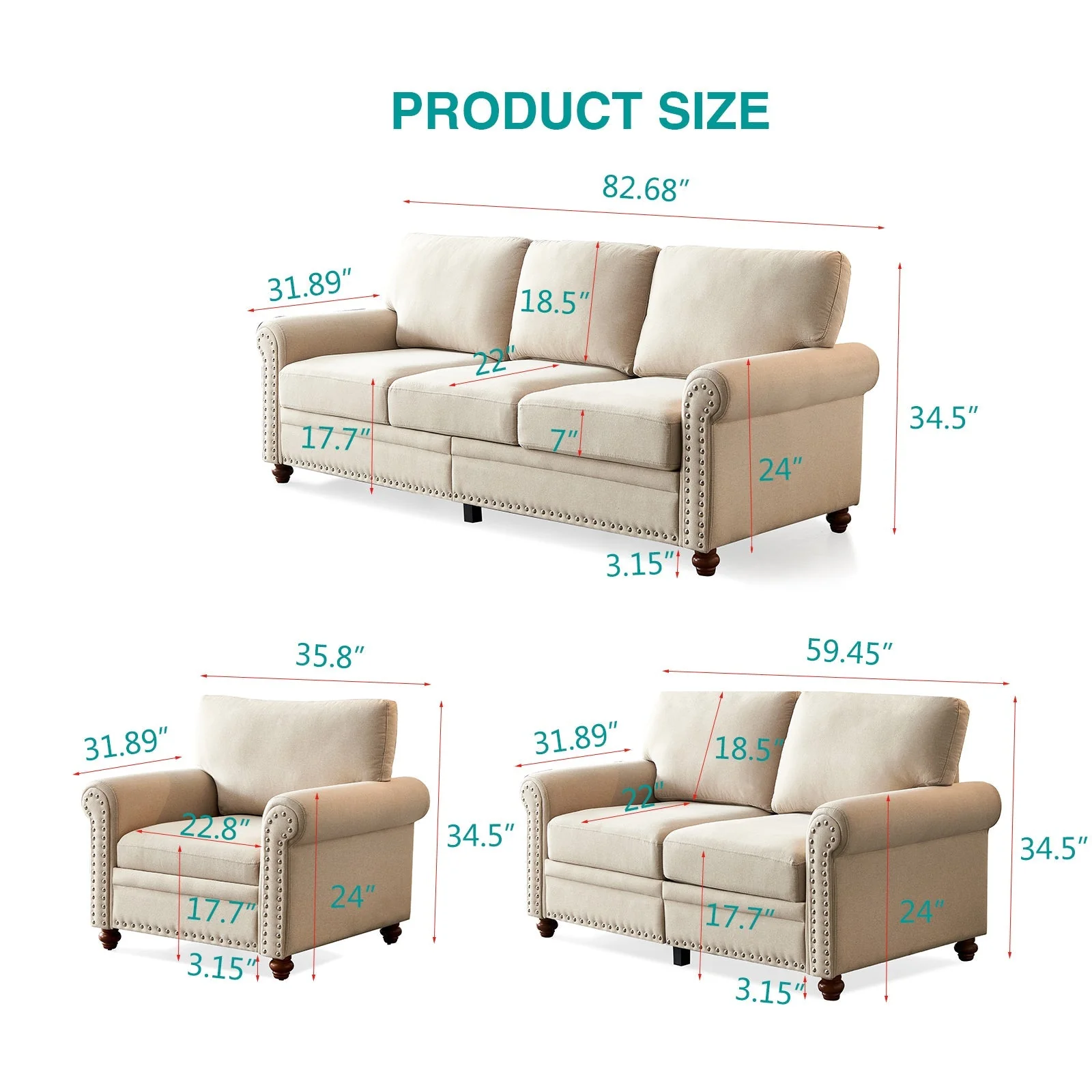 Living Room Sofa Single Seat Chair Beige - Image 9