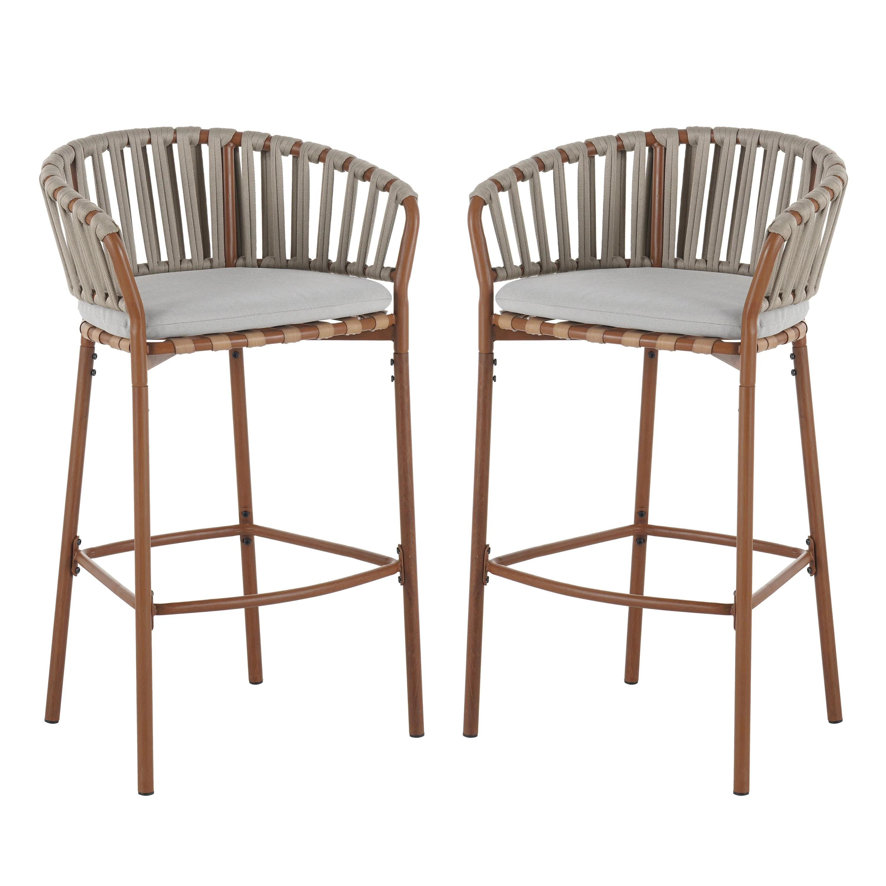 Lodi Outdoor Metal Rope Barstool Set of 2