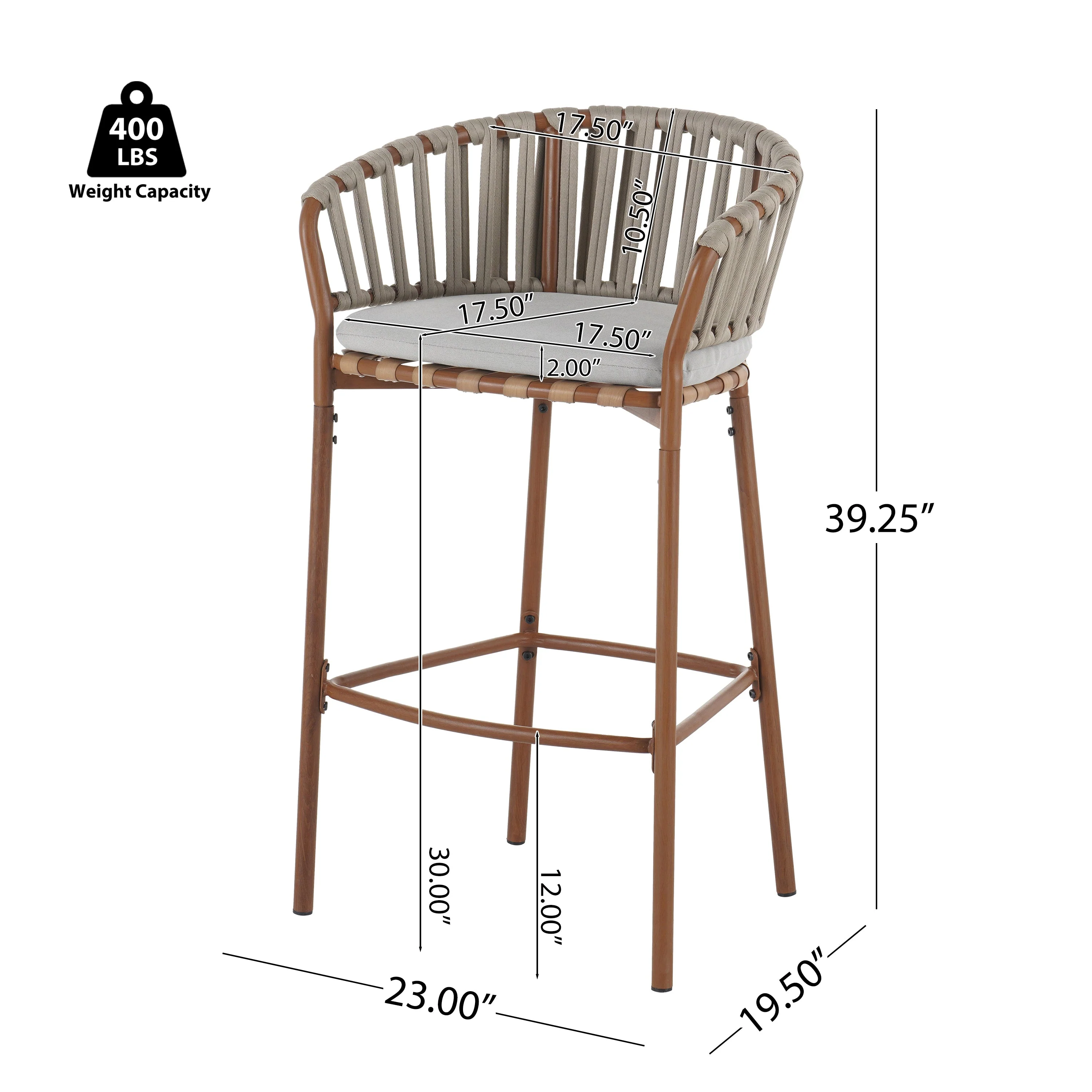 Lodi Outdoor Metal Rope Barstool Set of 2 - Image 10