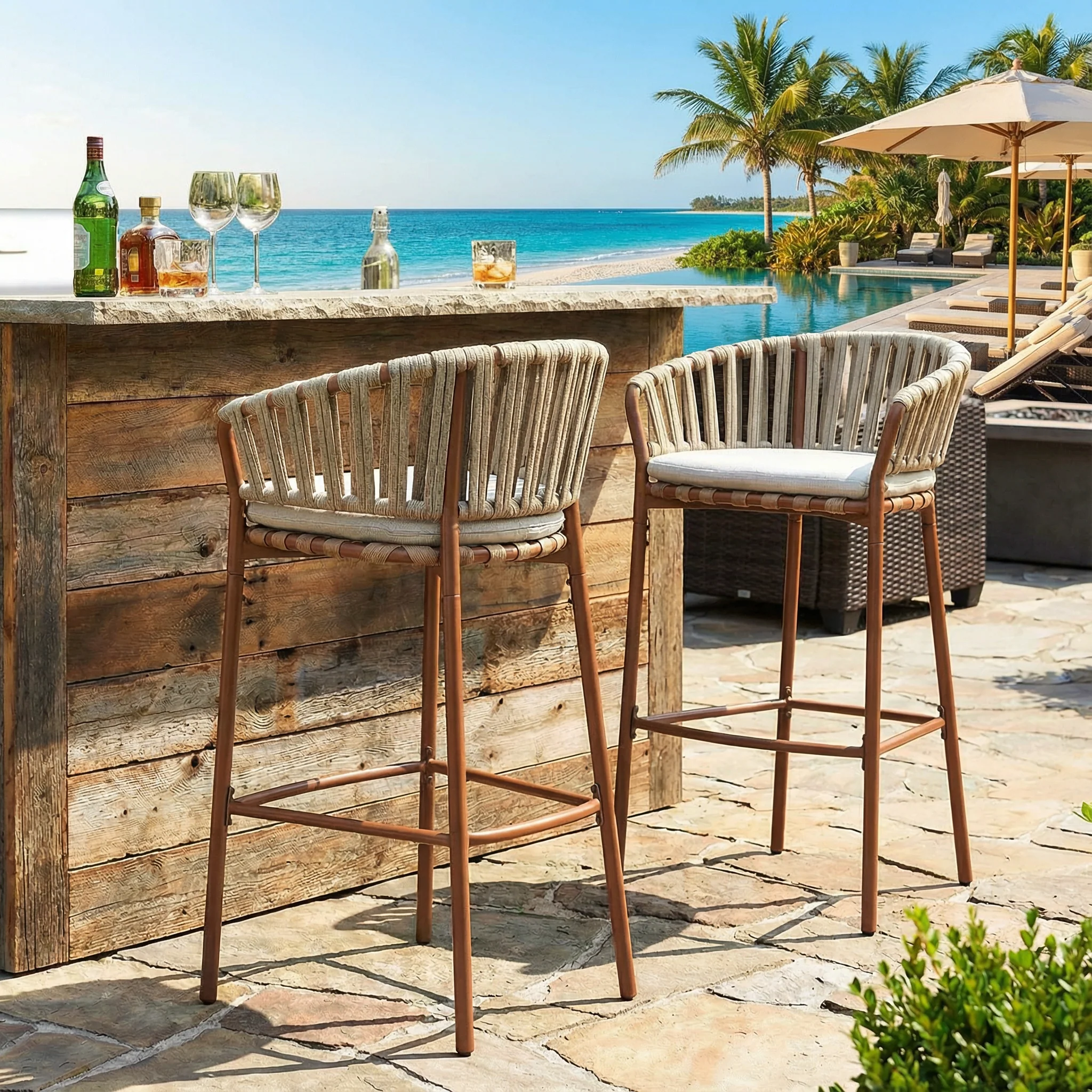 Lodi Outdoor Metal Rope Barstool Set of 2 - Image 2
