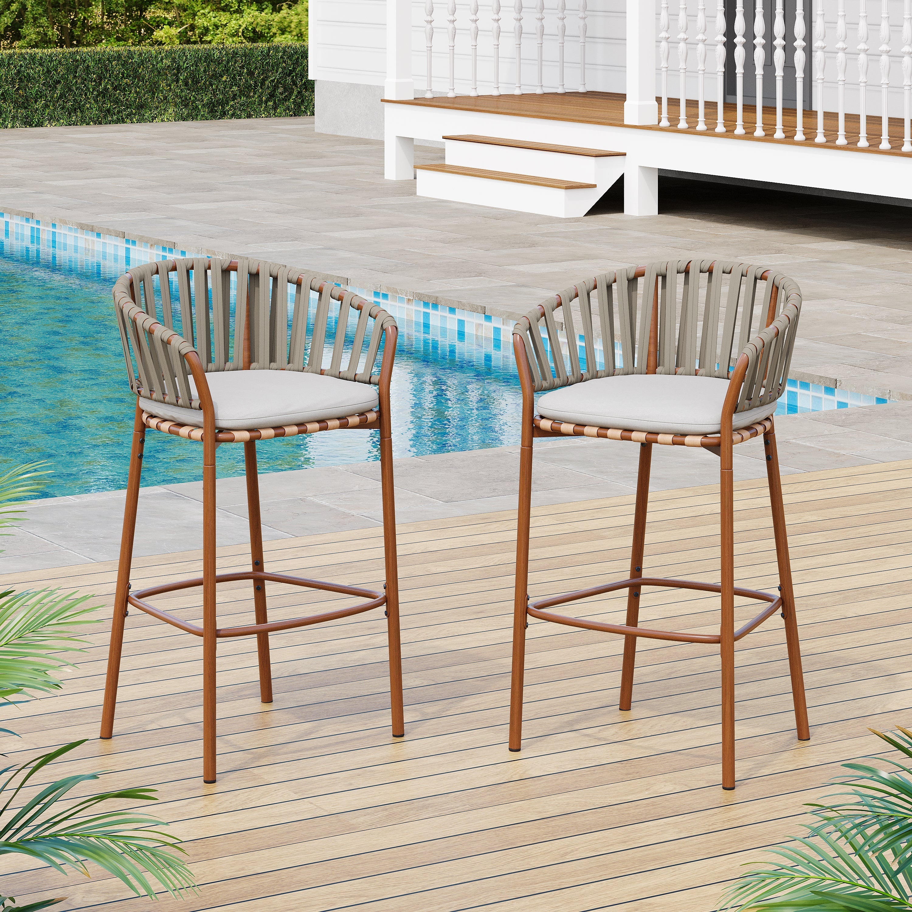 Lodi Outdoor Metal Rope Barstool Set of 2 - Image 3