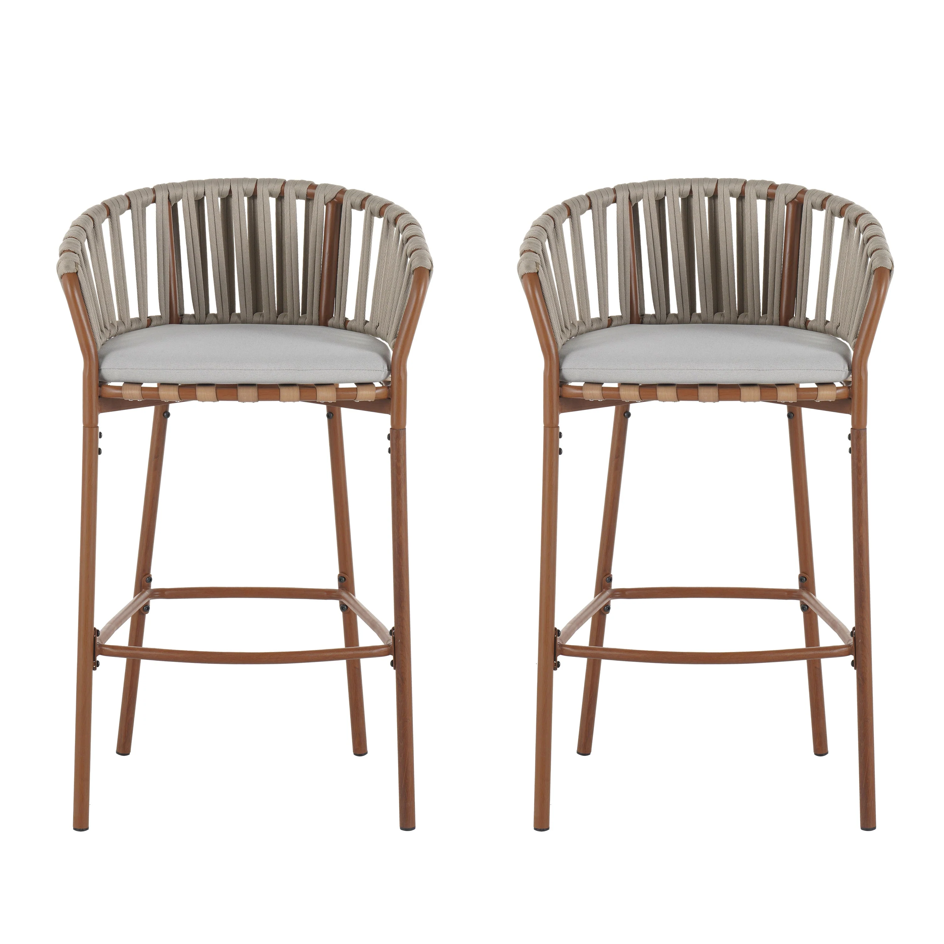 Lodi Outdoor Metal Rope Barstool Set of 2 - Image 4