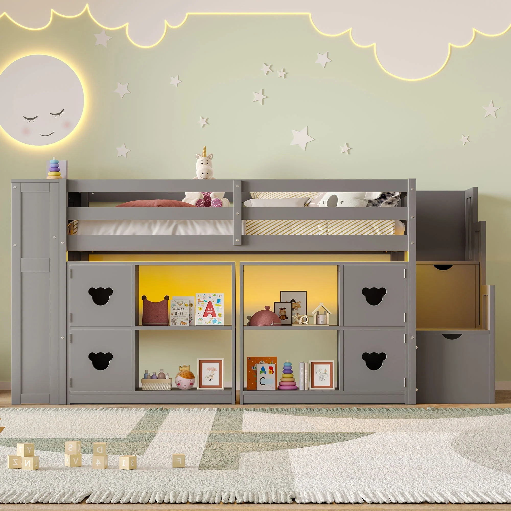 Loft Bed With Storage Cabinets, Staircase Drawers & LED Lights - Image 8
