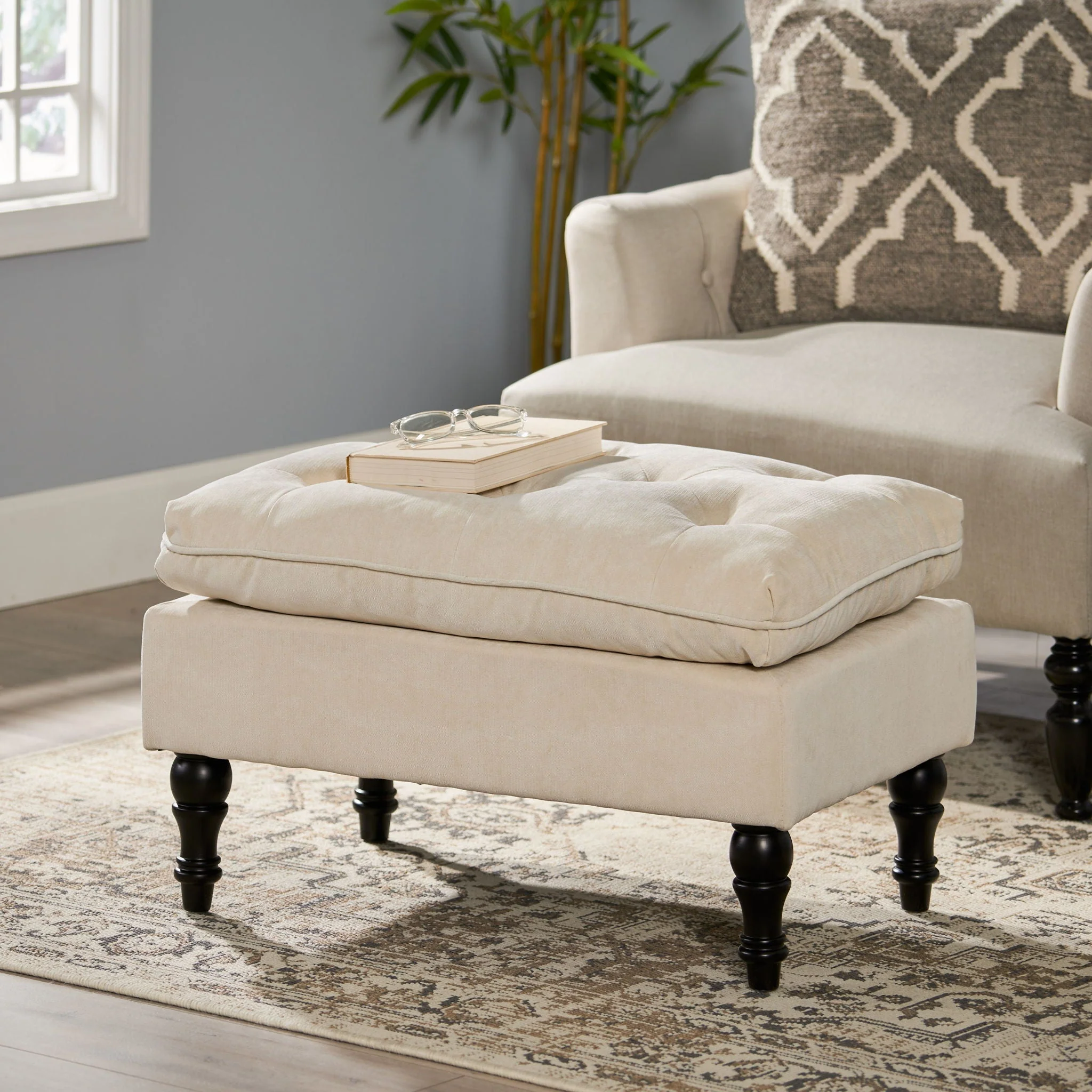 Lofton - Pillow Top Ottoman With Button Tufting - Cream - Image 2
