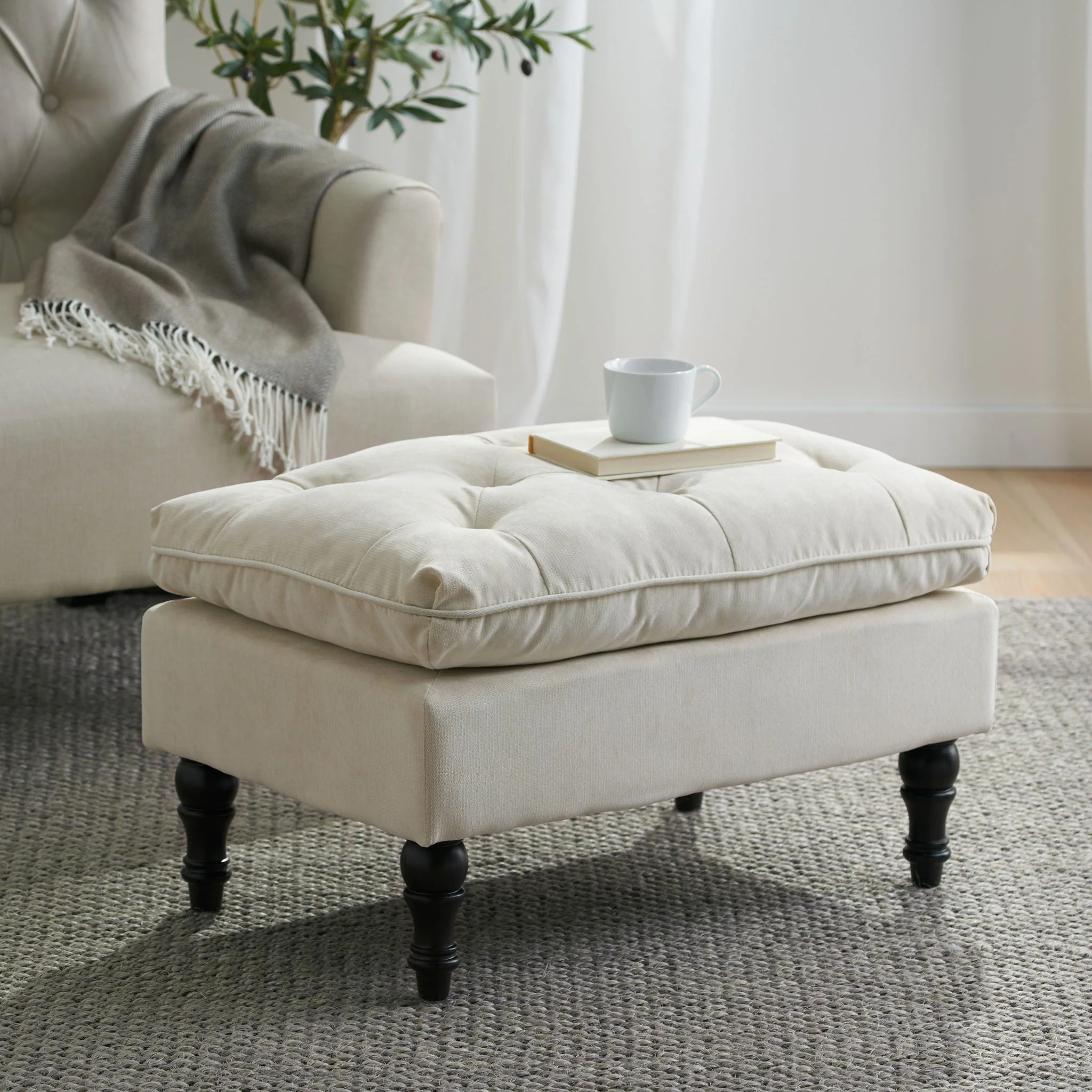 Lofton - Pillow Top Ottoman With Button Tufting - Cream - Image 4