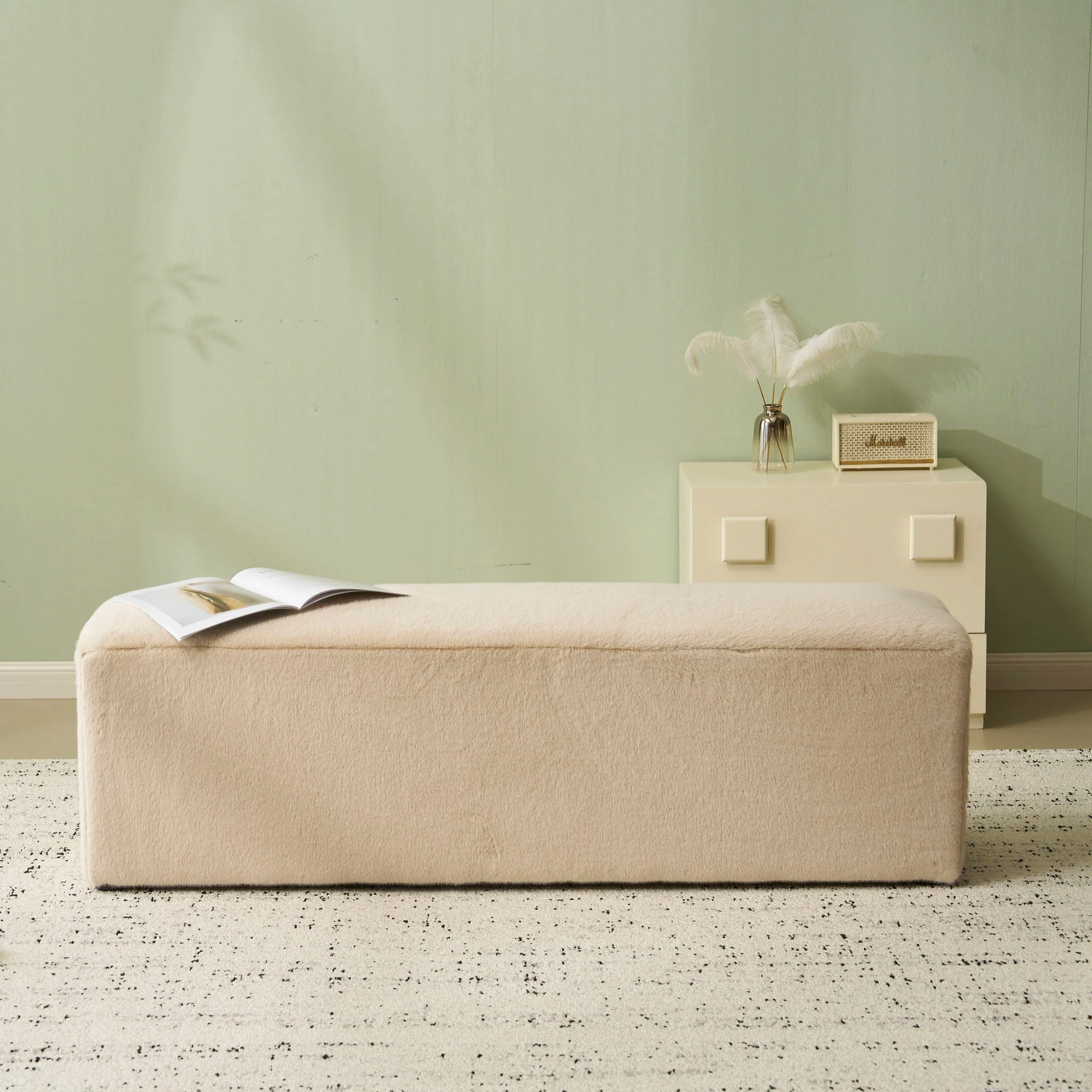 Long Plush Ottoman, Simple Footstool And Seat For Home Use - Almond - Image 3