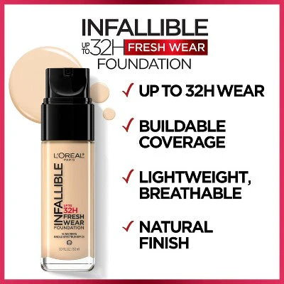 L'Oreal Paris Infallible 32HR Fresh Wear Foundation SPF 25 440 Natural Rose 1 fl oz - Missing Lid - Image 3
