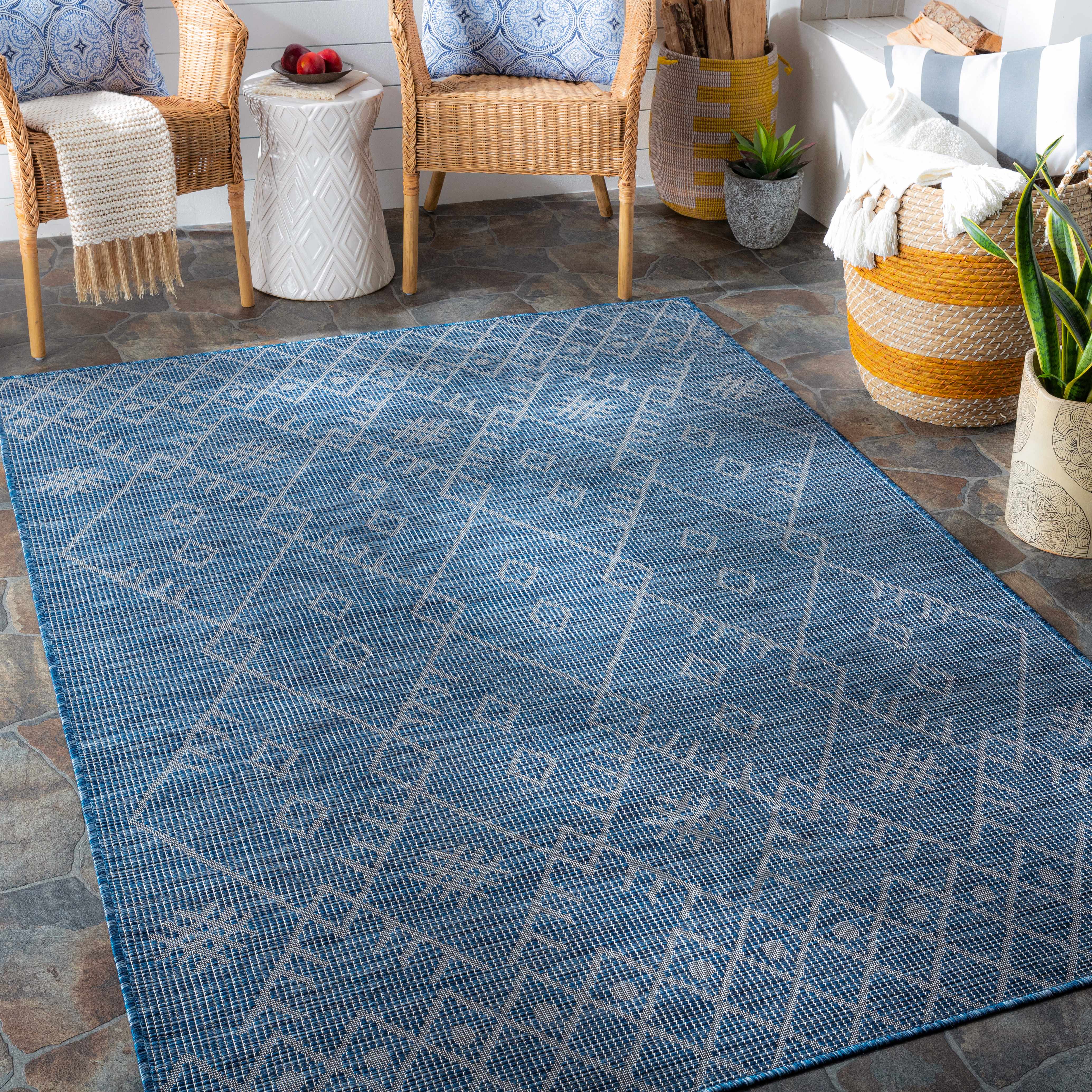 Lorena Blue Flatweave Trellis Area Carpet - Clearance - Image 2