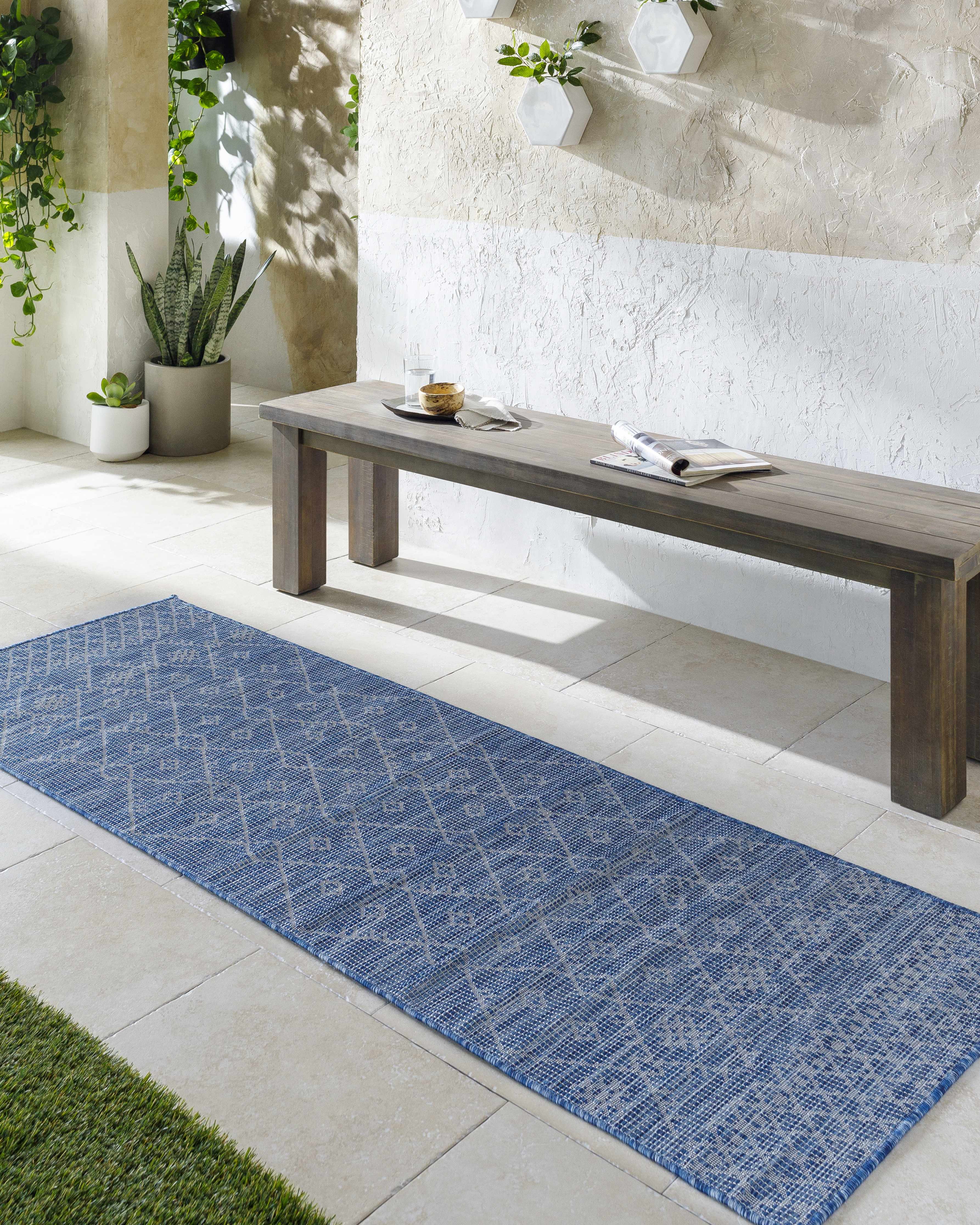 Lorena Blue Flatweave Trellis Area Carpet - Clearance - Image 9